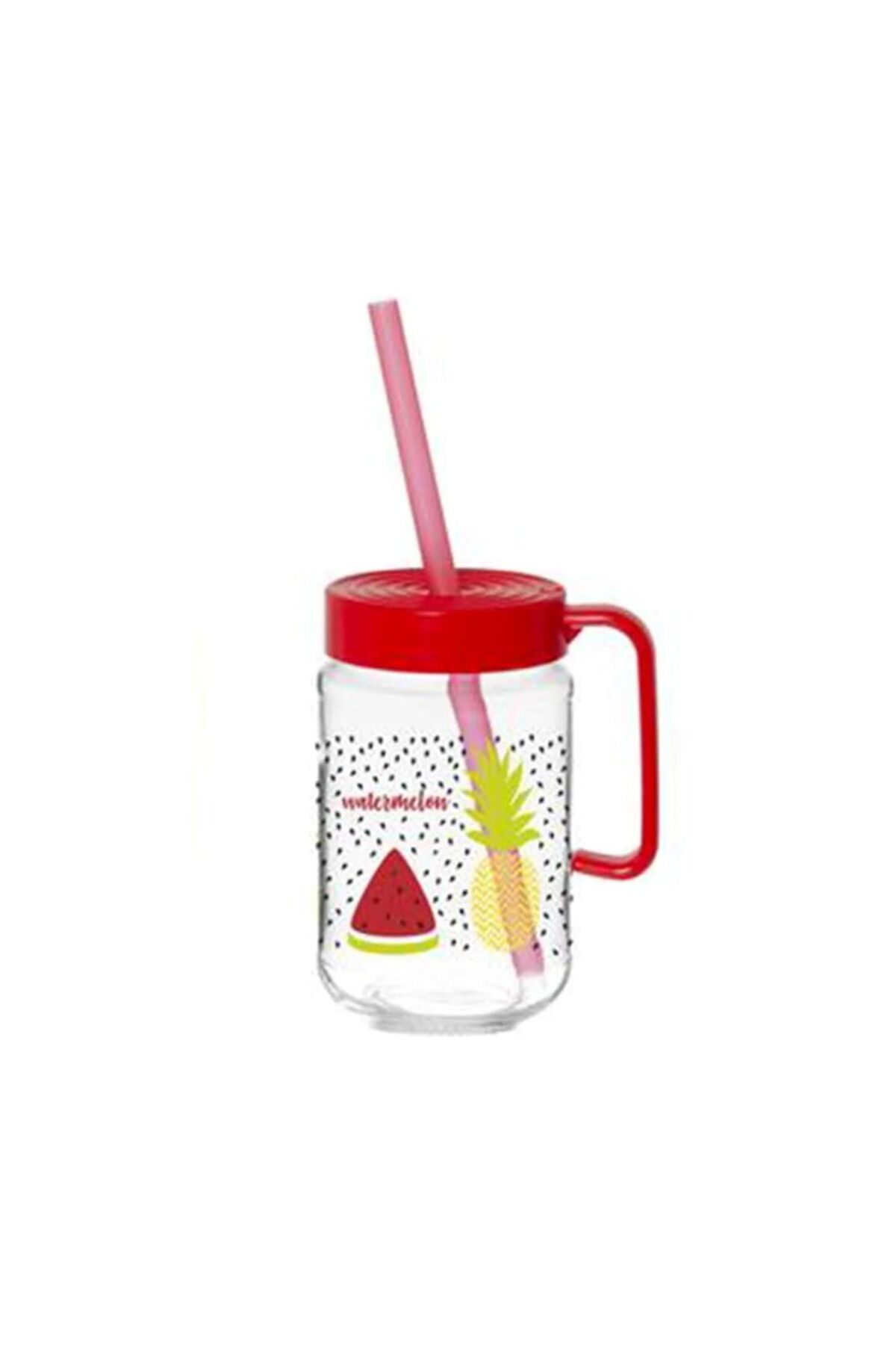 Herevin 370 Cc Karpuz Desenli Pipetli Kulplu Cam Bardak / BPA Free