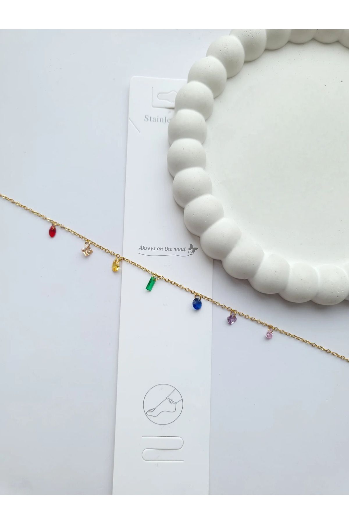 1881 STORE Çelik Gold Renkli Taşlı Halhal