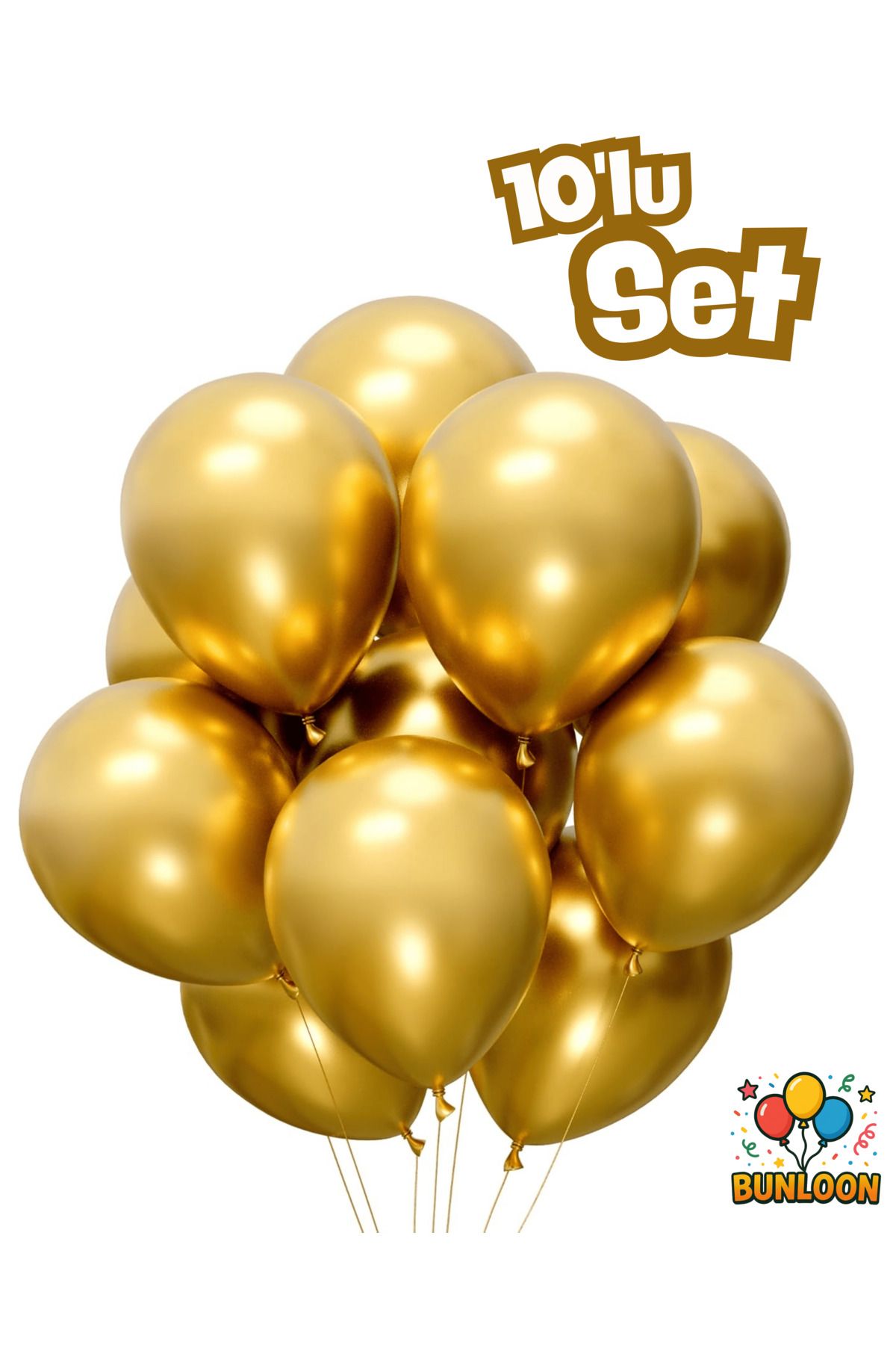 Bunloon Krom Gold Balon 10'lu | 12 İnç Parlak Altın Renk Balon Seti | Parti & Doğum Günü Süsleri