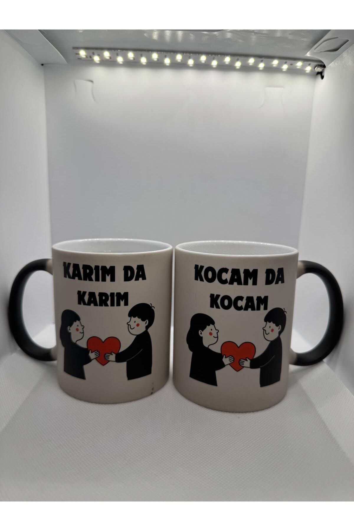 Tasarım Evreni 2'Li Kocam da Kocam, Karım da Karım Mat Siyah Sihirli Kupa