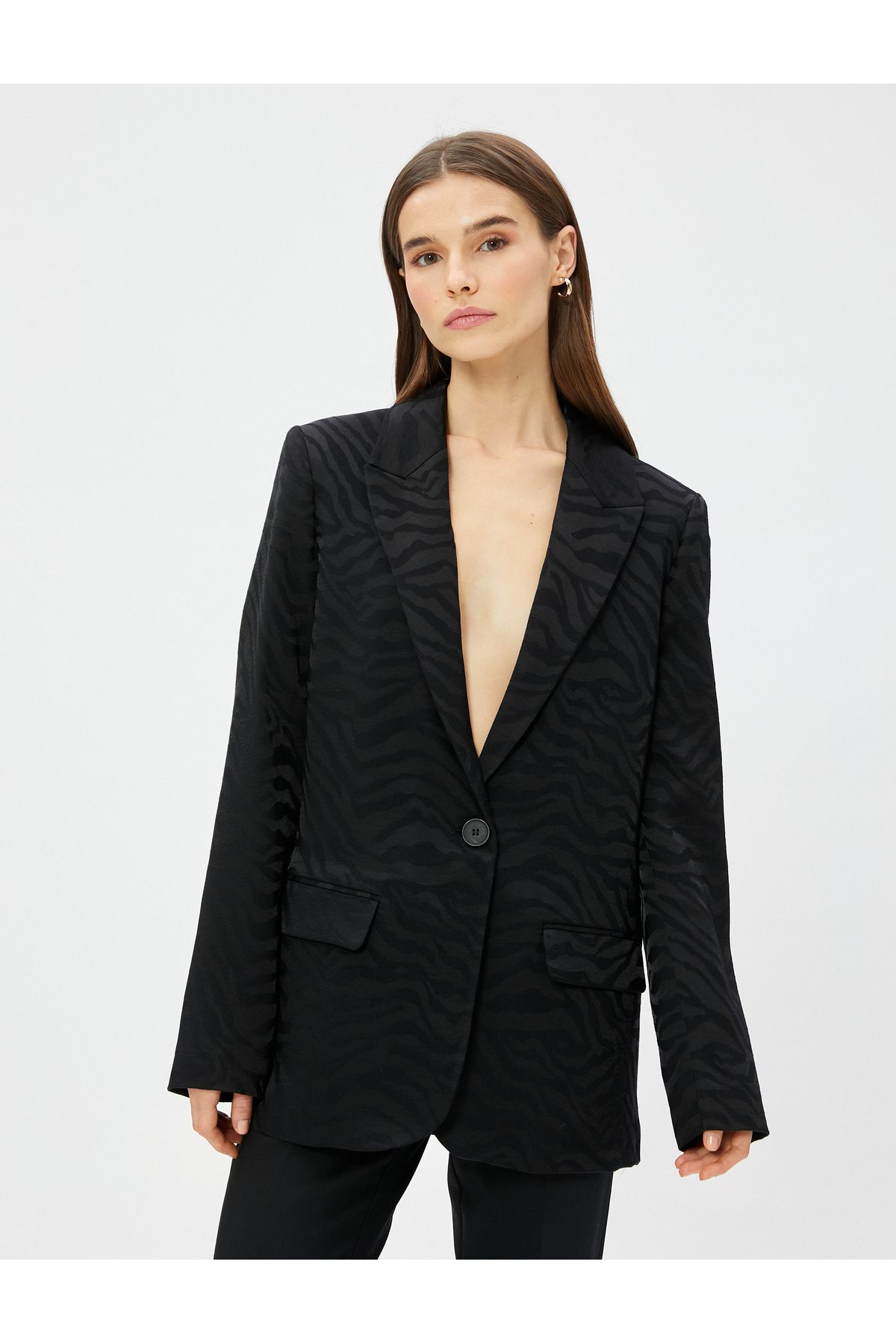 Koton-Jachetă blazer oversize cu model zebră cu un singur buton 3