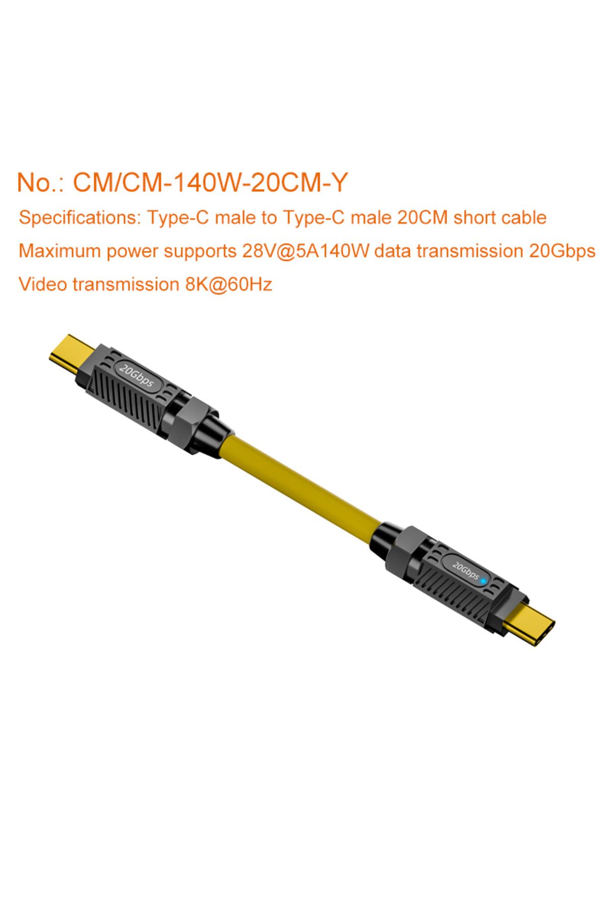 Choice-CM20cm-Y USB C Cable Portable Data Cord 140W Power Delivery Cable Fasting Charging Data Transmission 1