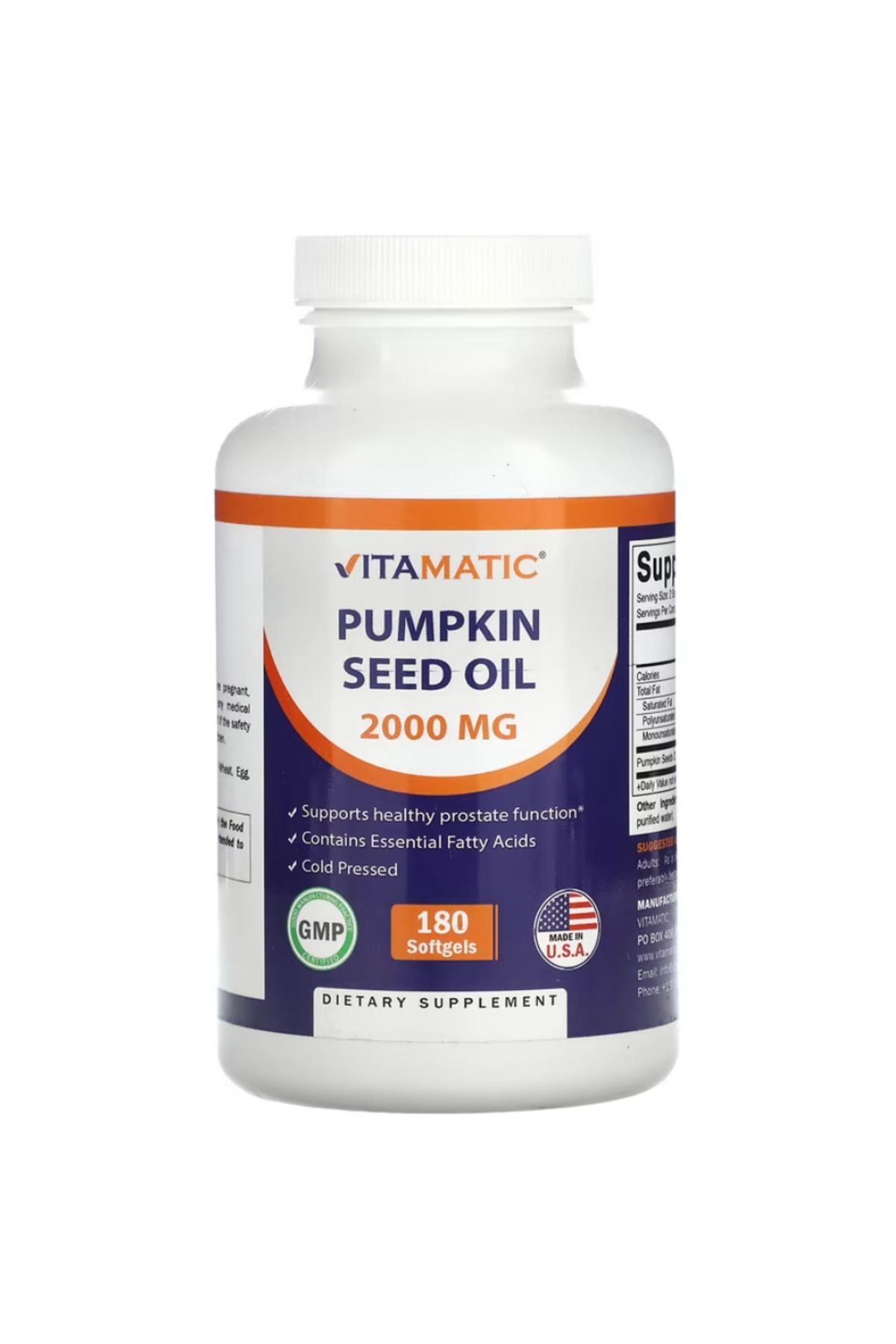 Vitamatic , Pumpkin Seed Oil, 2,000 mg, 180 Softgels (1,000 mg per Softgel)