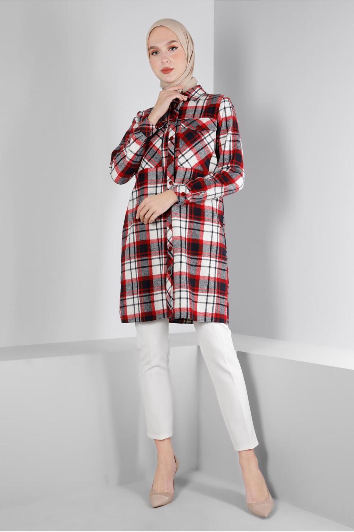 آلوینا تونیک دکمه‌دار طرح چهارخانه کد ۴۳۴۵۹