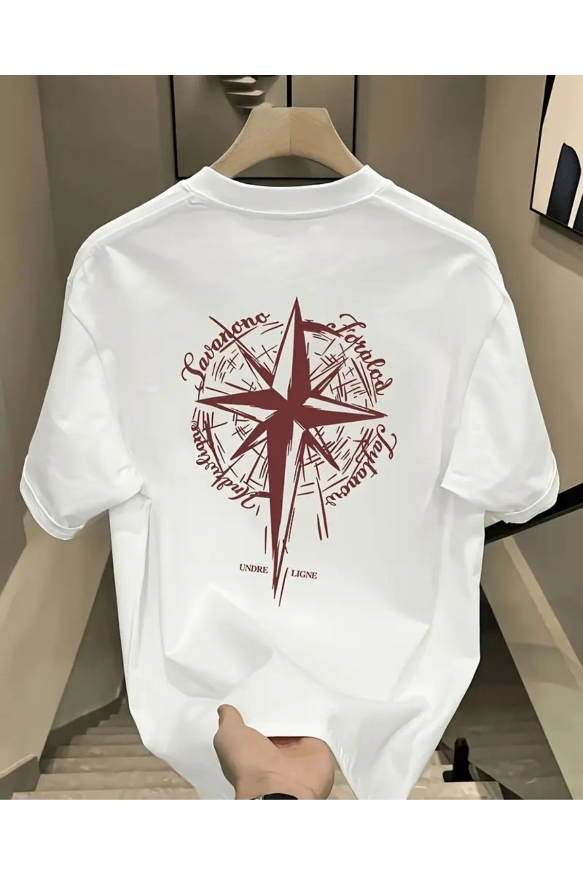 trend selection Undre Ligne Rota Baskılı, Oversize, Bisiklet Yaka, Unisex Sırt Baskı Detaylı T-shirt
