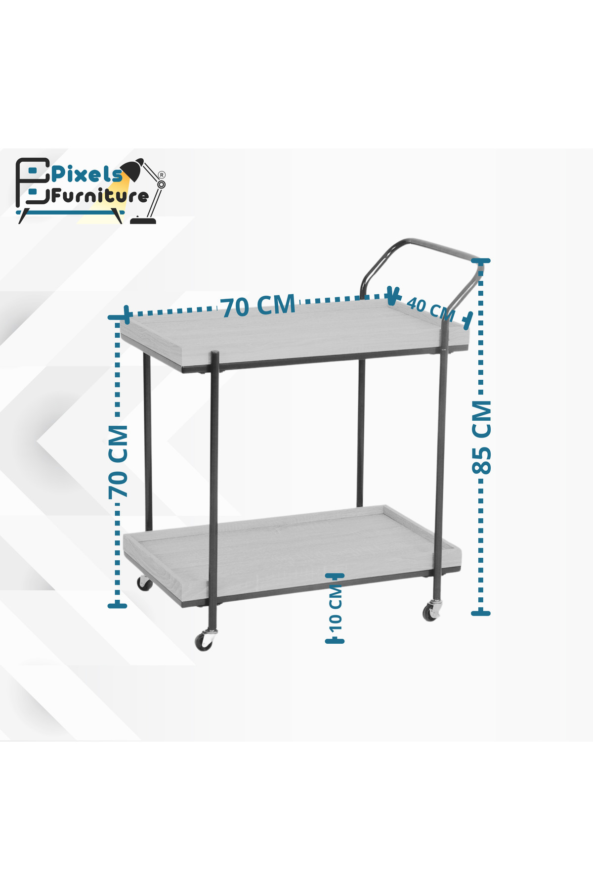 PixelsFurniture-Pixel Furniture Rectangular 2-Tier Mobile Tea and Coffee Serving Trolley 3