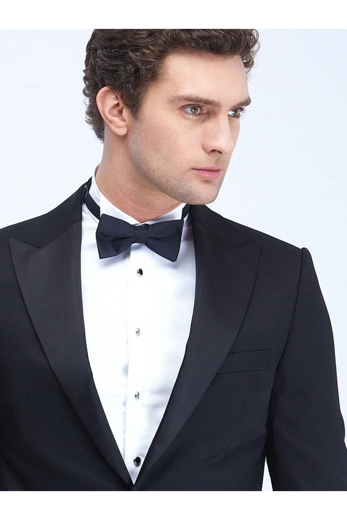 اسموکینگ مشکی مردانه سیاه Flash Slim Fit Cruve Collar Weaving Tuxedo Kip