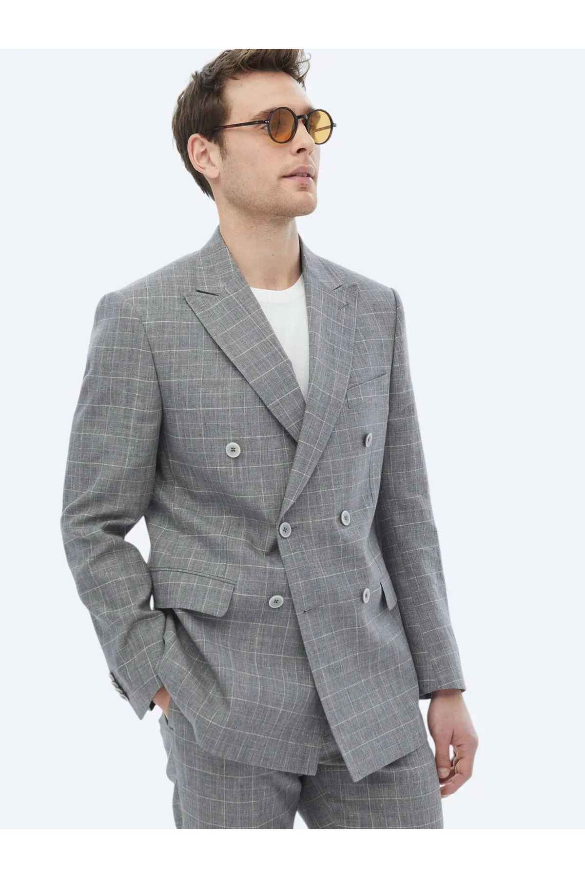 Kip-Gray Slim Fit Cotton Blended Suit - Square Detailed 2