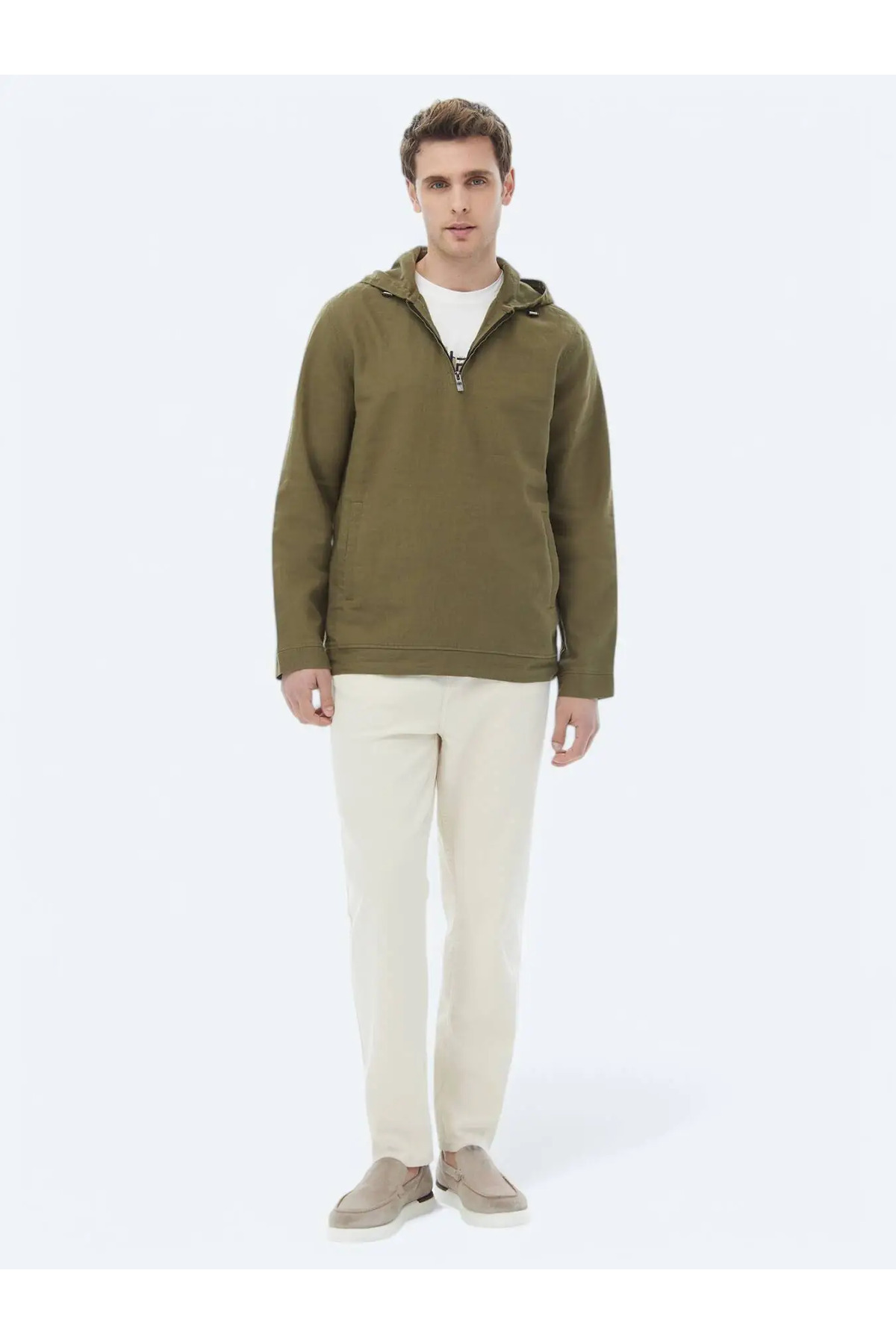Kip-Khaki Color Regular Fit Woven Overshirt 3