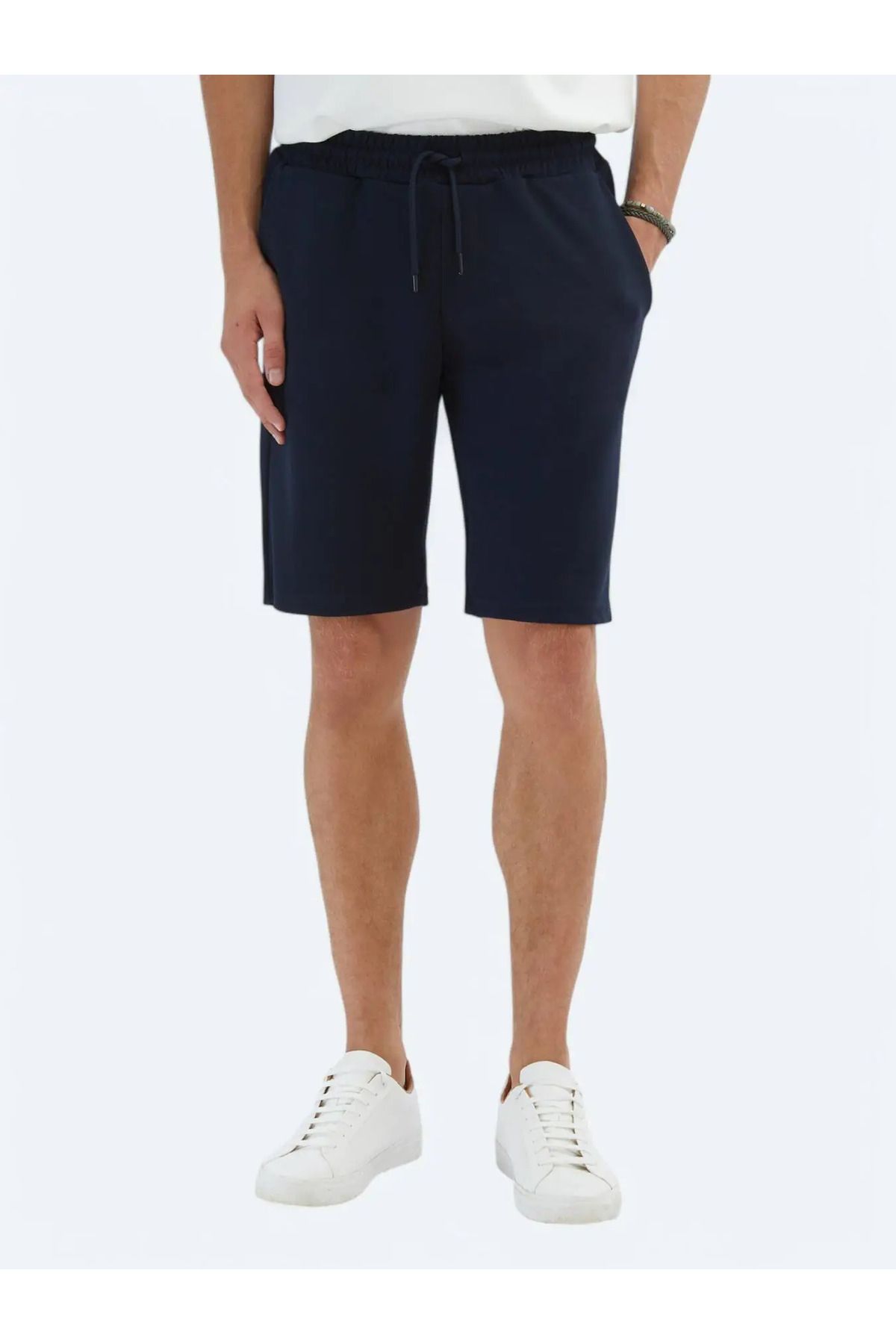 Lacivert Düz Örme Jogging Fit Spor Bermuda - 2