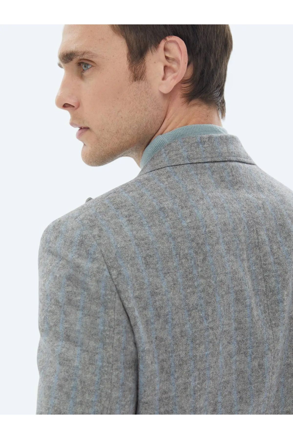 Kip-Modern Fit Gray Striped Wool Blend Suit 5