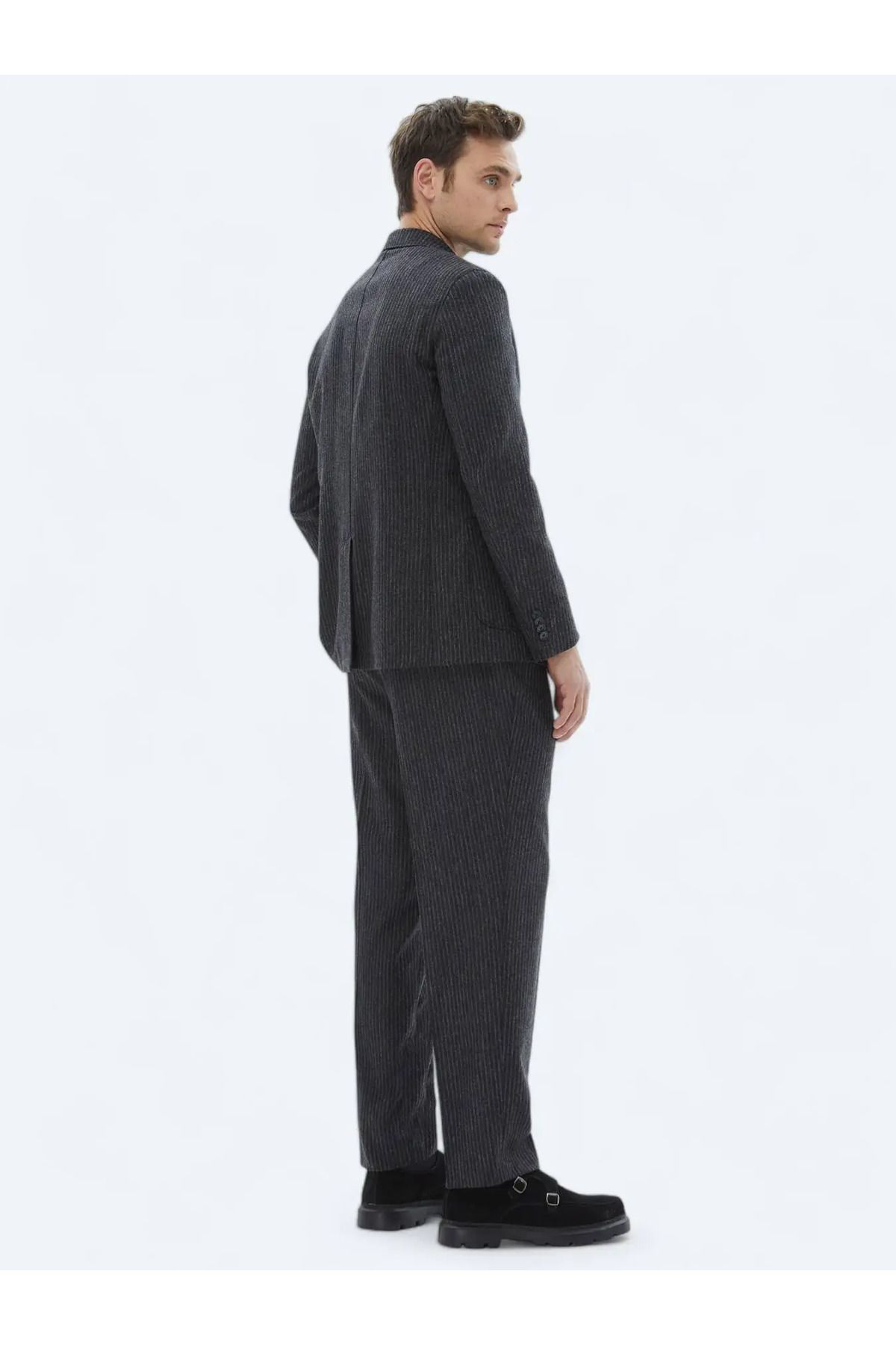 Kip-Anthracite Striped Modern Fit Wool Blended Suit 7