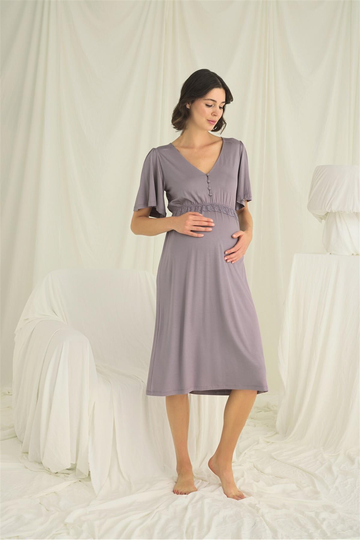 MONAMİSE-Lace Front Buttoned Maternity Nightgown 2