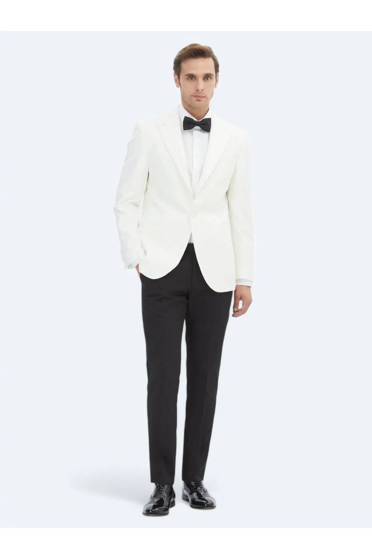 اسموکینگ سفید مردانه کت و شلوار توکسدو بافندگی ECRU FLAT SLIM FIT Kip