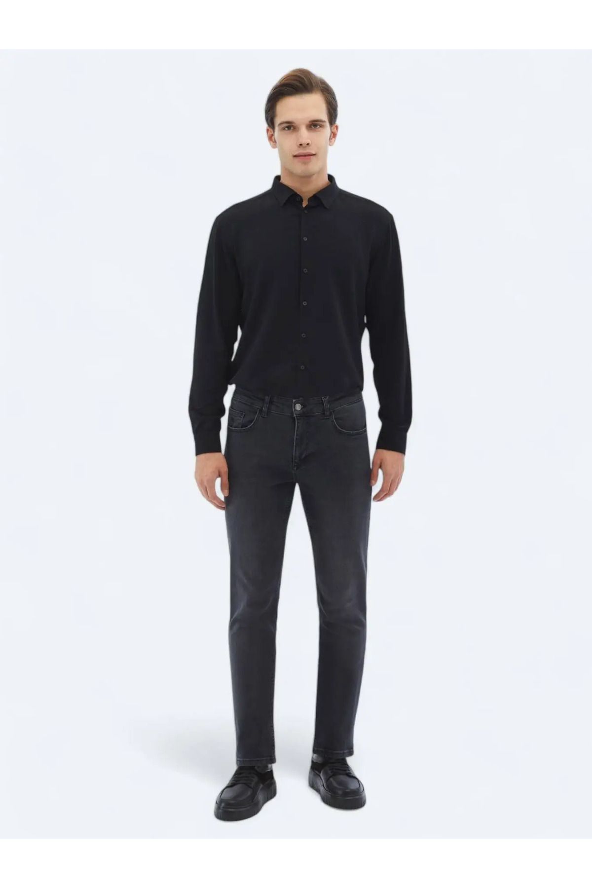 Kip-Pantaloni din denim gri închis Super Slm Fit din amestec de bumbac 1