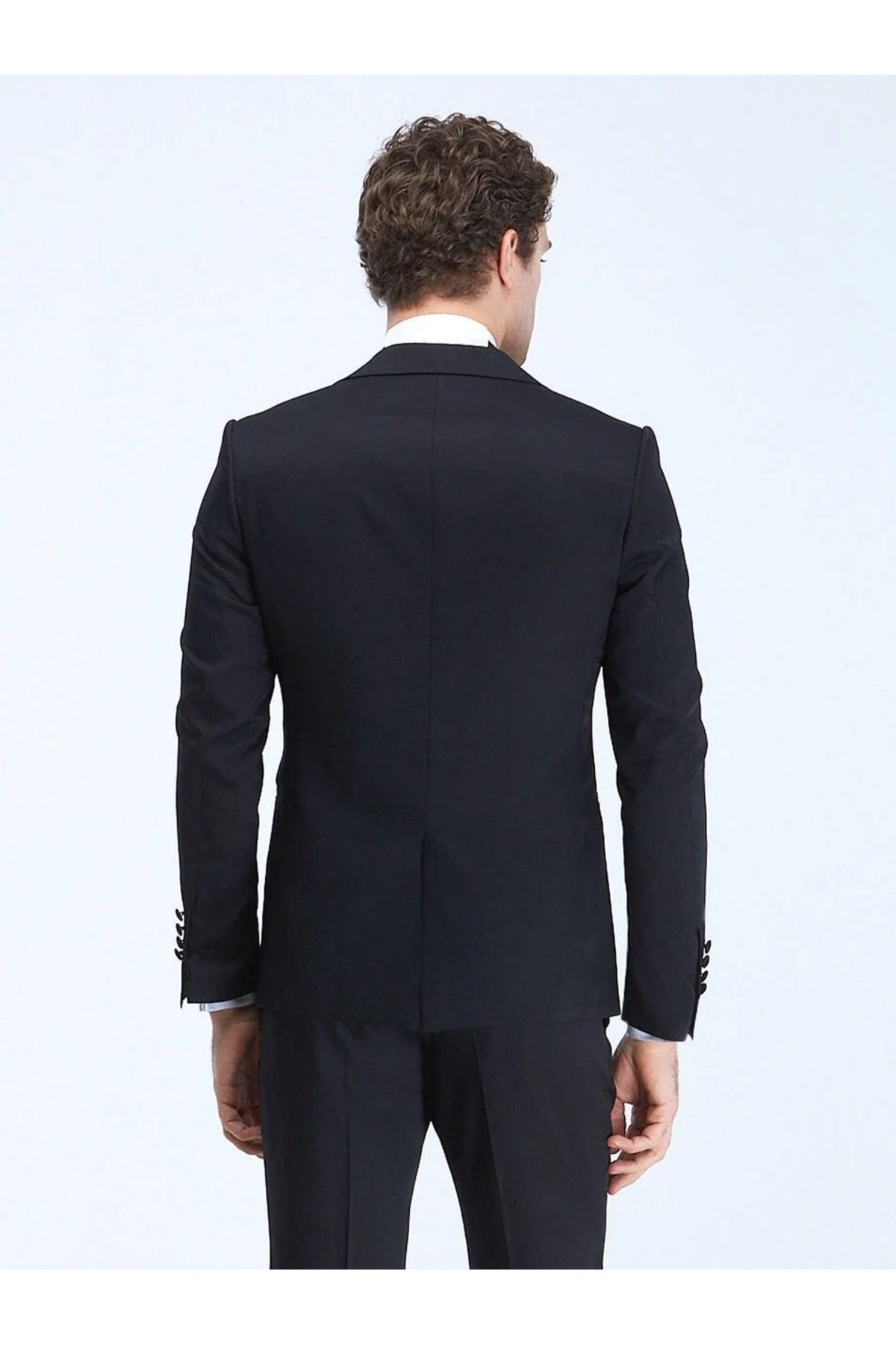 اسموکینگ مشکی مردانه سیاه Flash Slim Fit Cruve Collar Weaving Tuxedo Kip