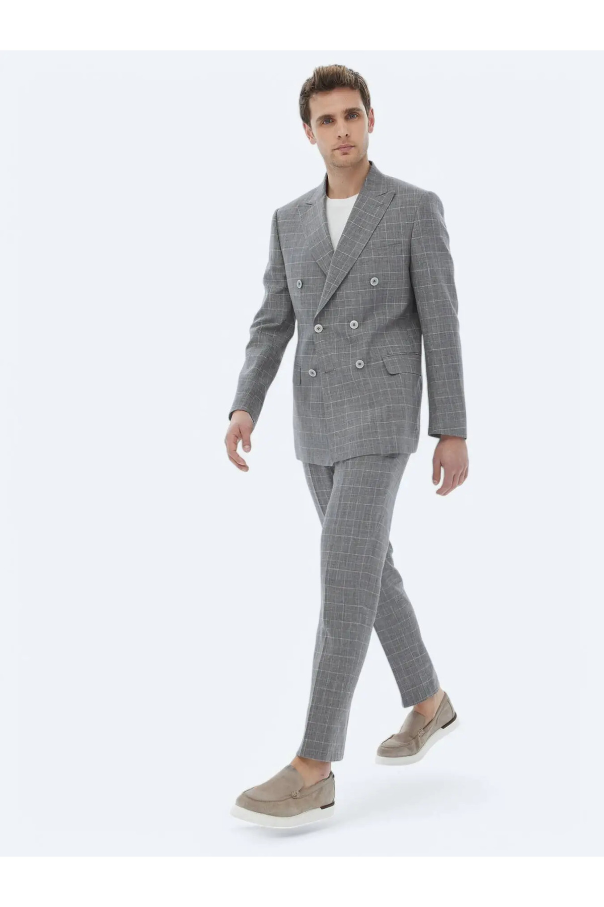 Kip-Gray Slim Fit Cotton Blended Suit - Square Detailed 1