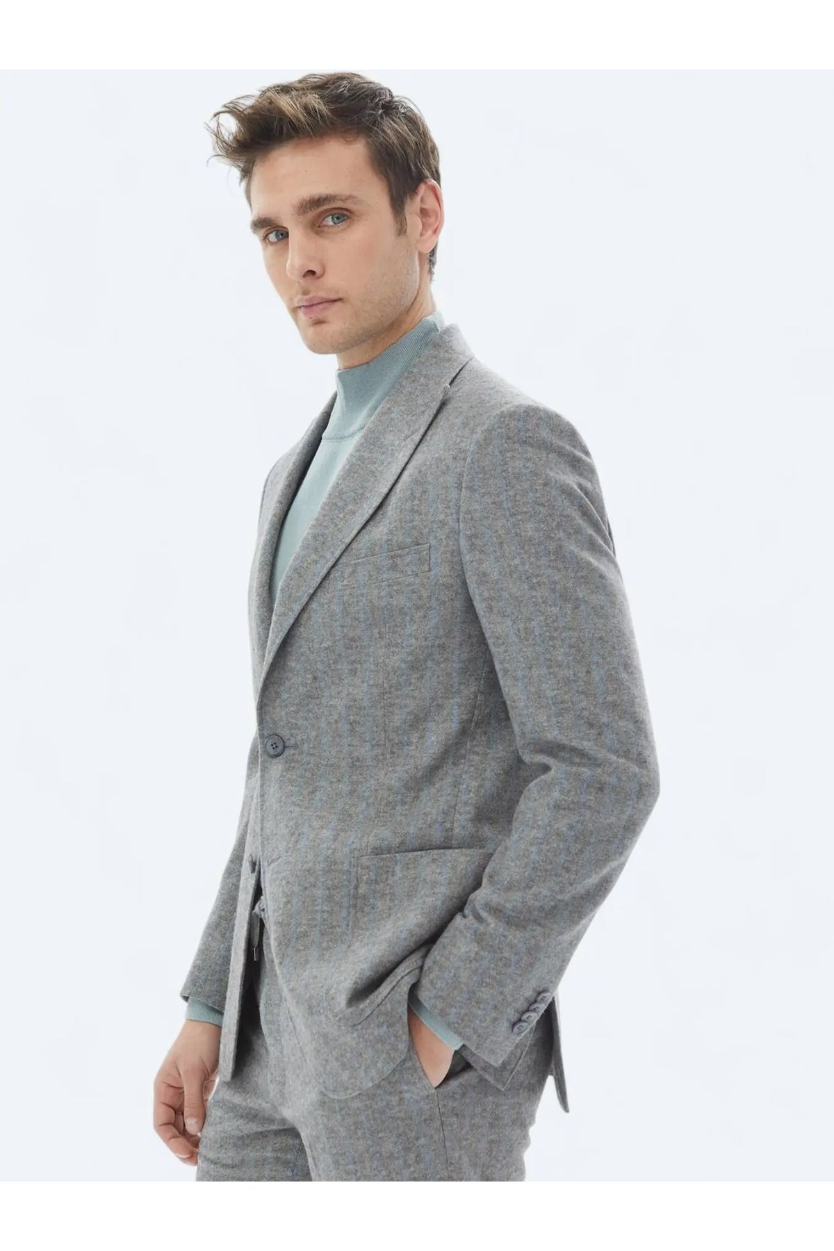 Kip-Modern Fit Gray Striped Wool Blend Suit 3