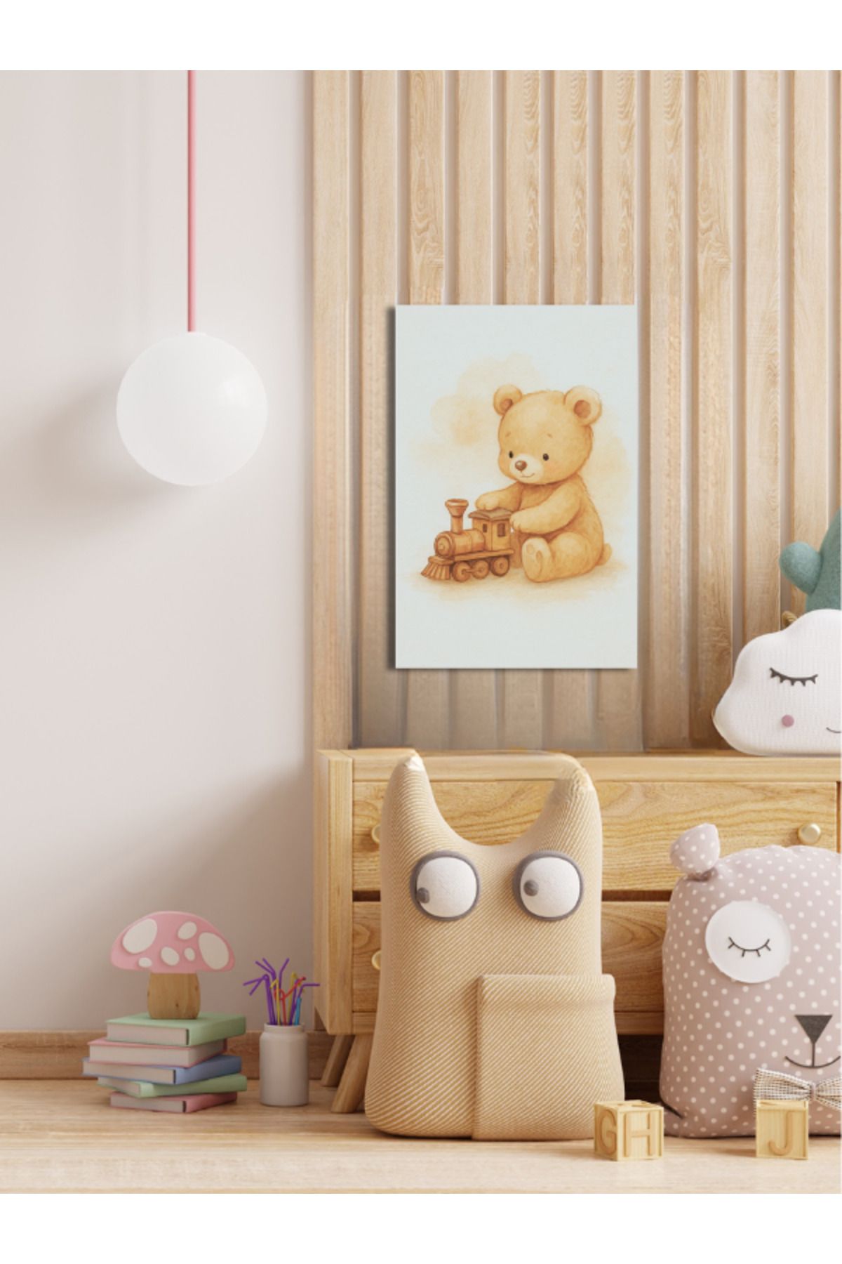 ni decor Sevimli Oyuncak Tren ile Ayıcık Çocuk Odası Kanvas Tablo