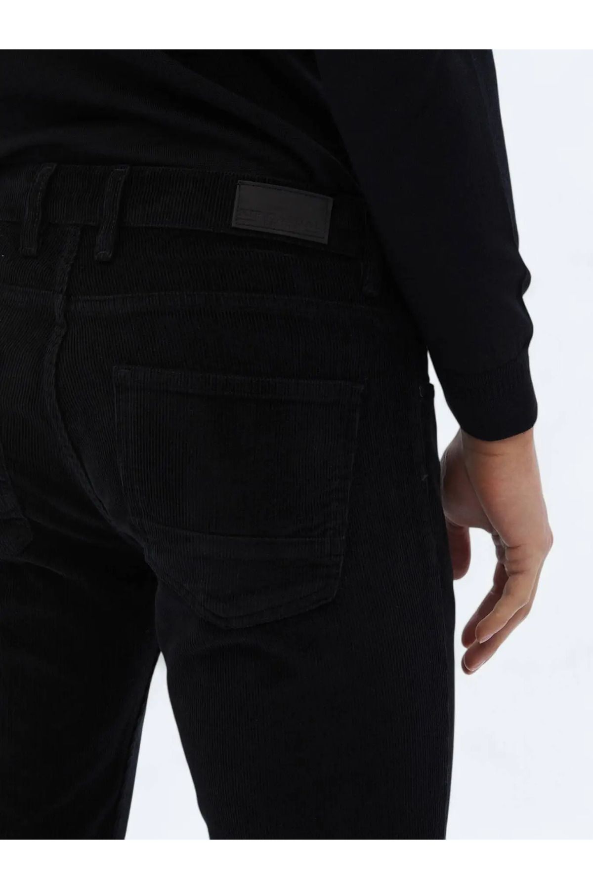 Kip-Μαύρο υφαντό Slim Fit Velvet Casual βαμβακερό παντελόνι 4