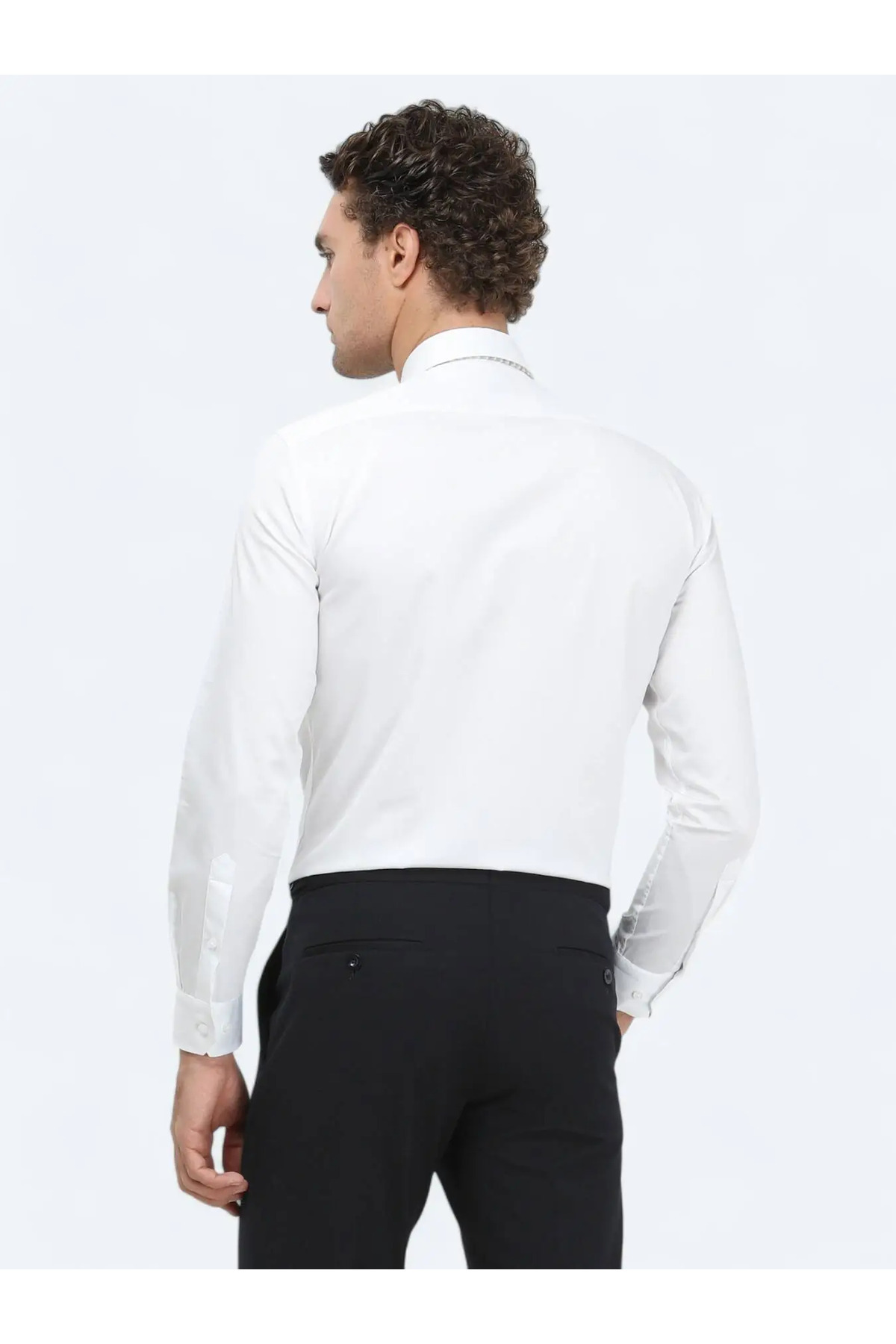 Kip-White Plain Slim Fit Woven Classic 100% Cotton Shirt 5