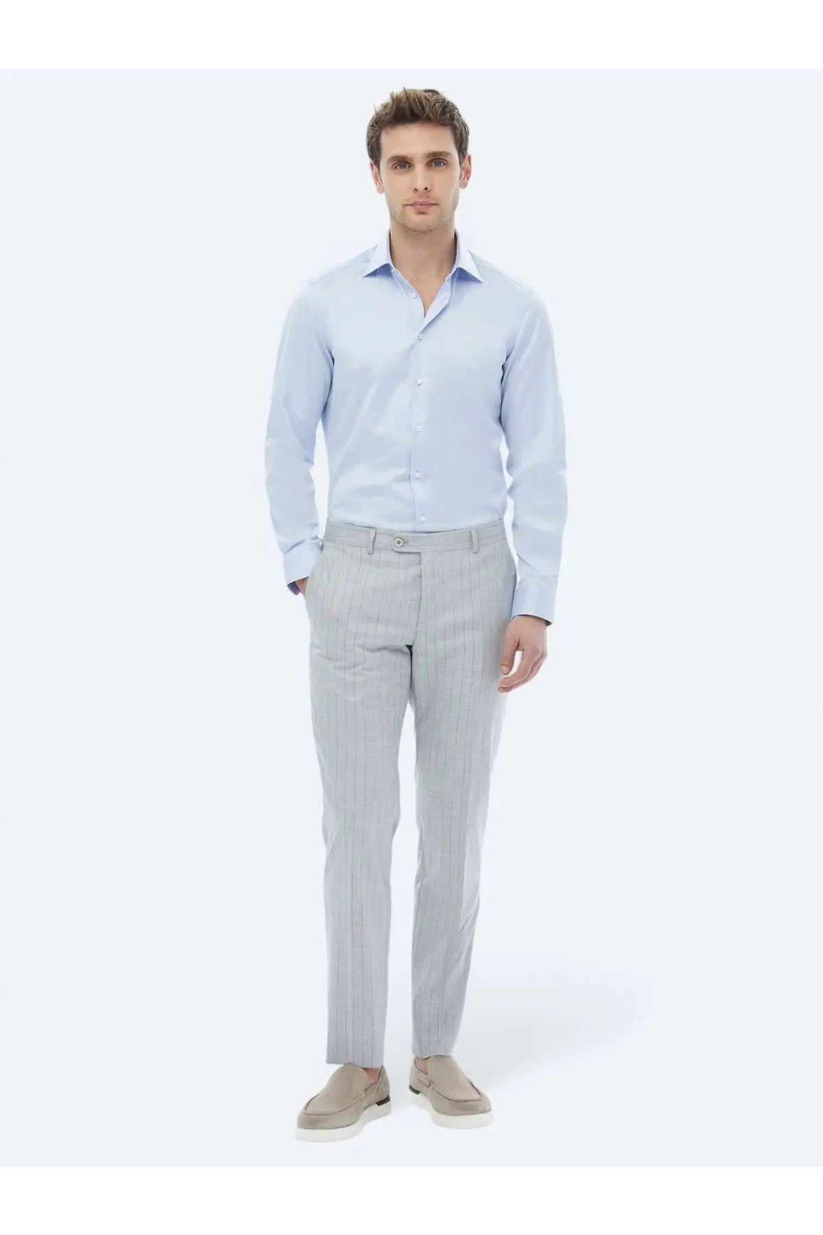 Kip-Cămașă clasică din bumbac slim fit albastră 2