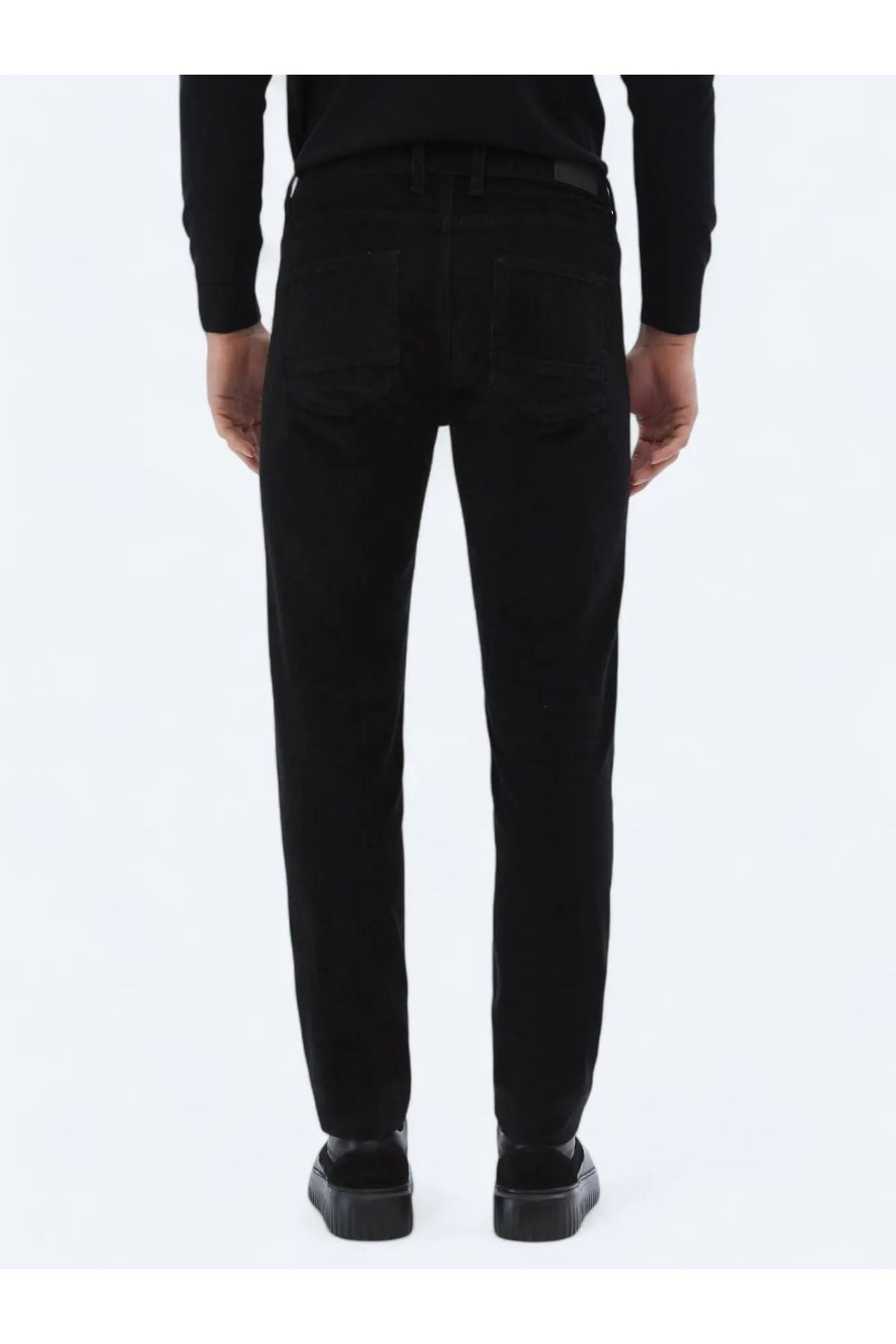 Kip-Μαύρο υφαντό Slim Fit Velvet Casual βαμβακερό παντελόνι 5