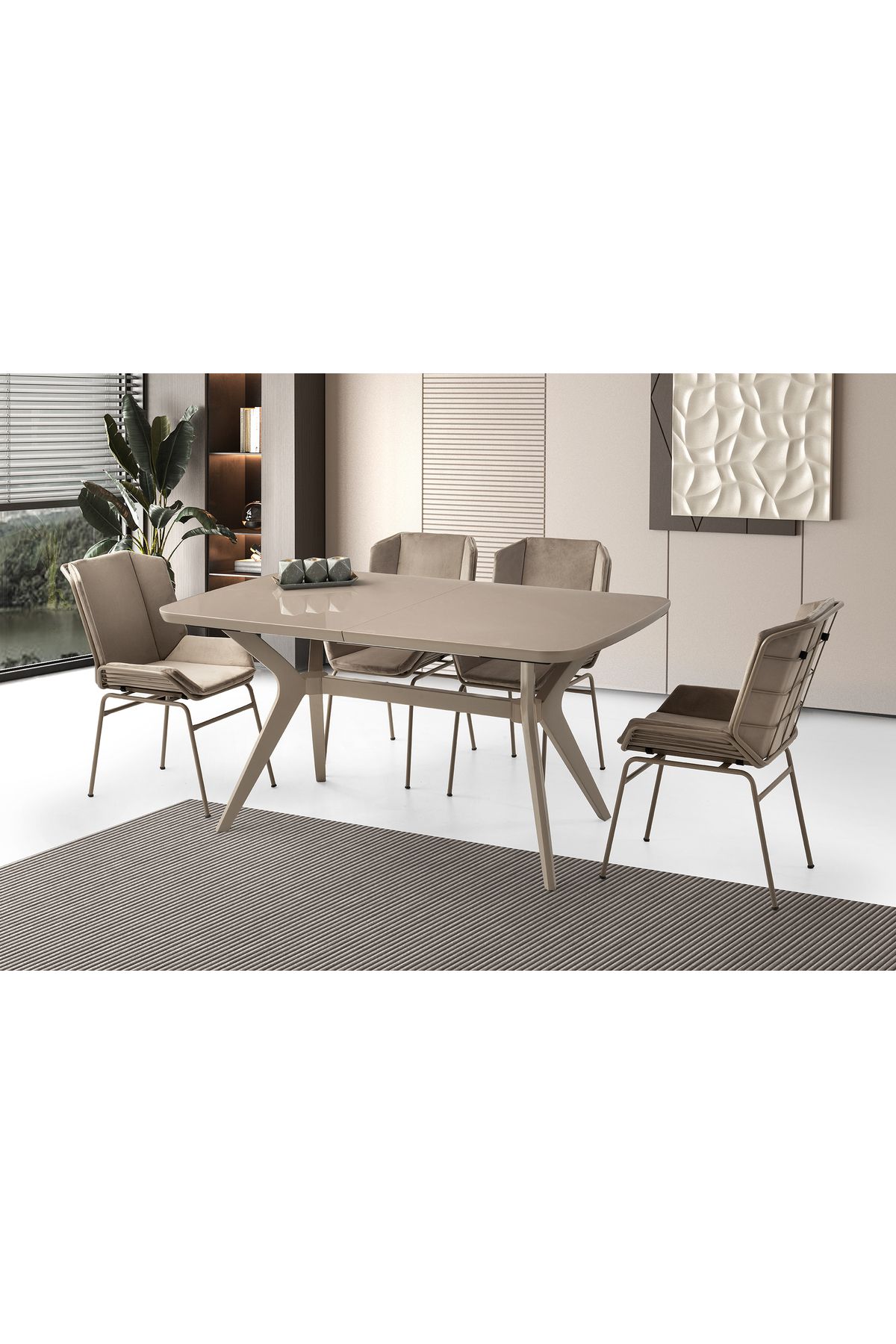 Levent Mobilya Aksesuar ZÜMRÜT MASA, FİERA SANDALYE, CAPPİCİNO HG, 160x90