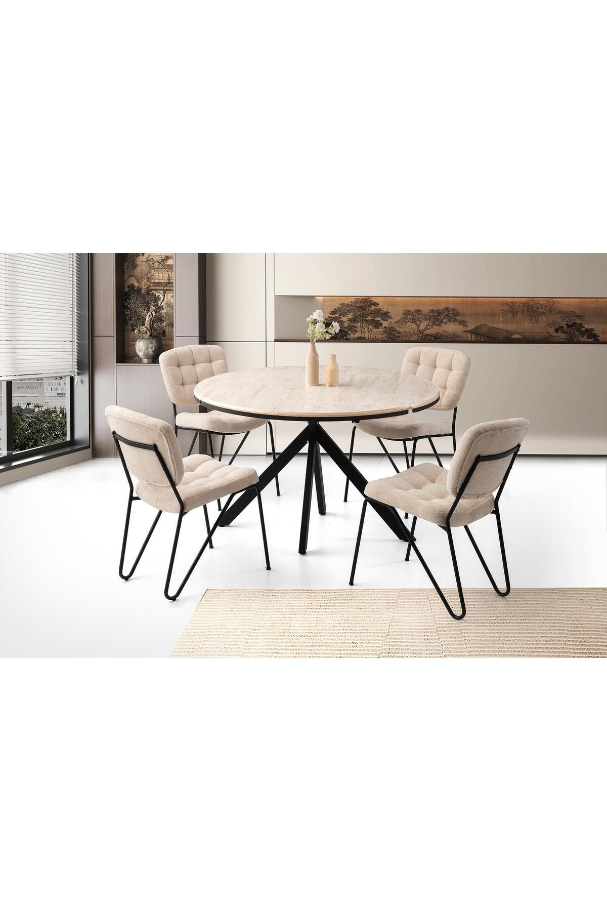 Levent Mobilya Aksesuar ARİSTO MASA, VESTA SANDALYE, SİDON, 120x120