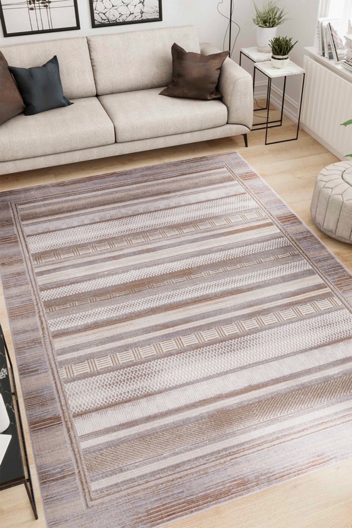 Alpina Home Expression Bej Gri Yumuşak Doku Salon Oturma Odası Mutfak Çocuk Odası Halısı