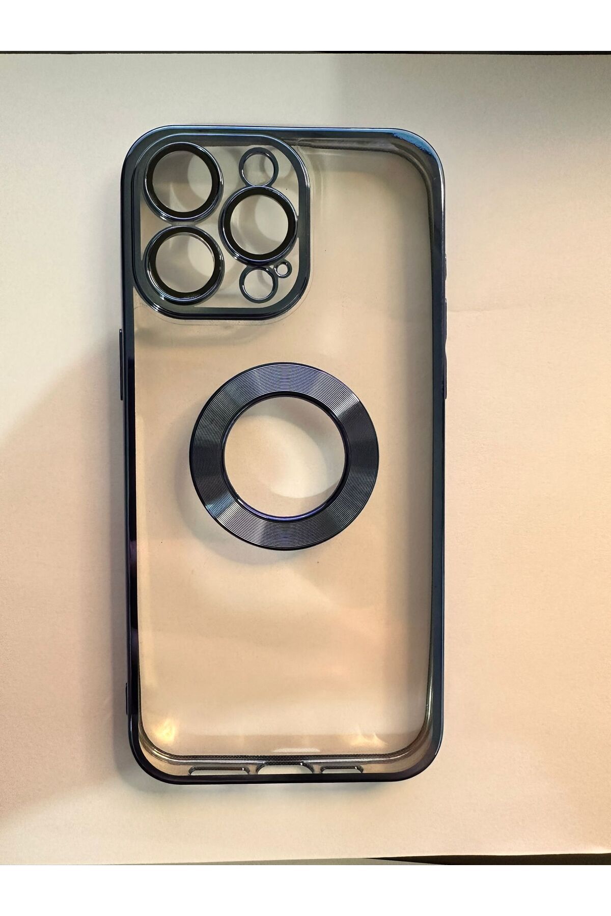 İZMİR ÖZER TEKNOLOJİ IPHONE 15 PRO MAX MAVİ KENARLI ŞEFFAF SİLİKON KILIF