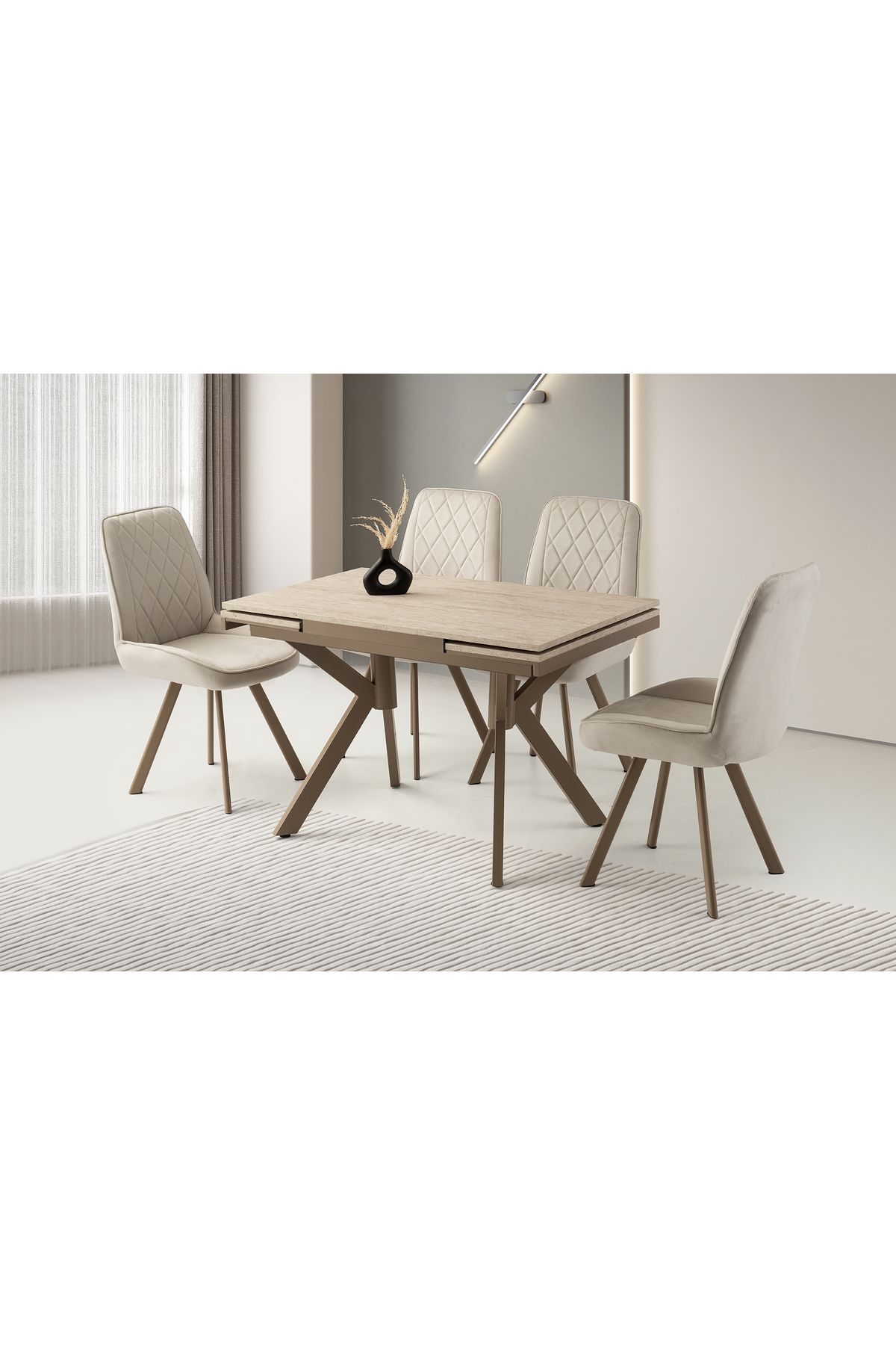 Levent Mobilya Aksesuar KRİSTAL MASA, ALORA SANDALYE, SİDON, 110x70