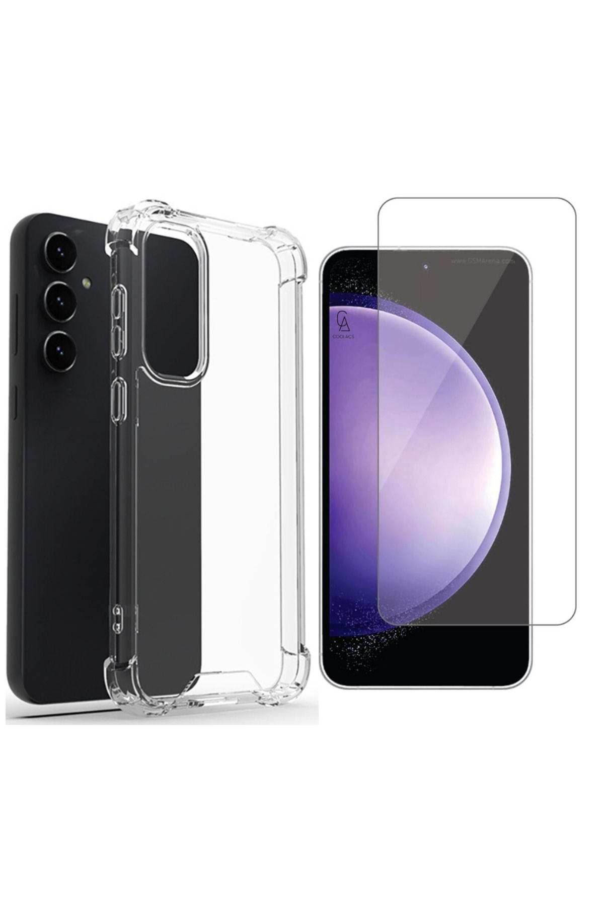 Coolacs Samsung Galaxy S23 FE Uyumlu Köşe Dolgulu Anti Shock Telefon Kılıfı ve Kırılmaz Cam Ekran Koruyucu
