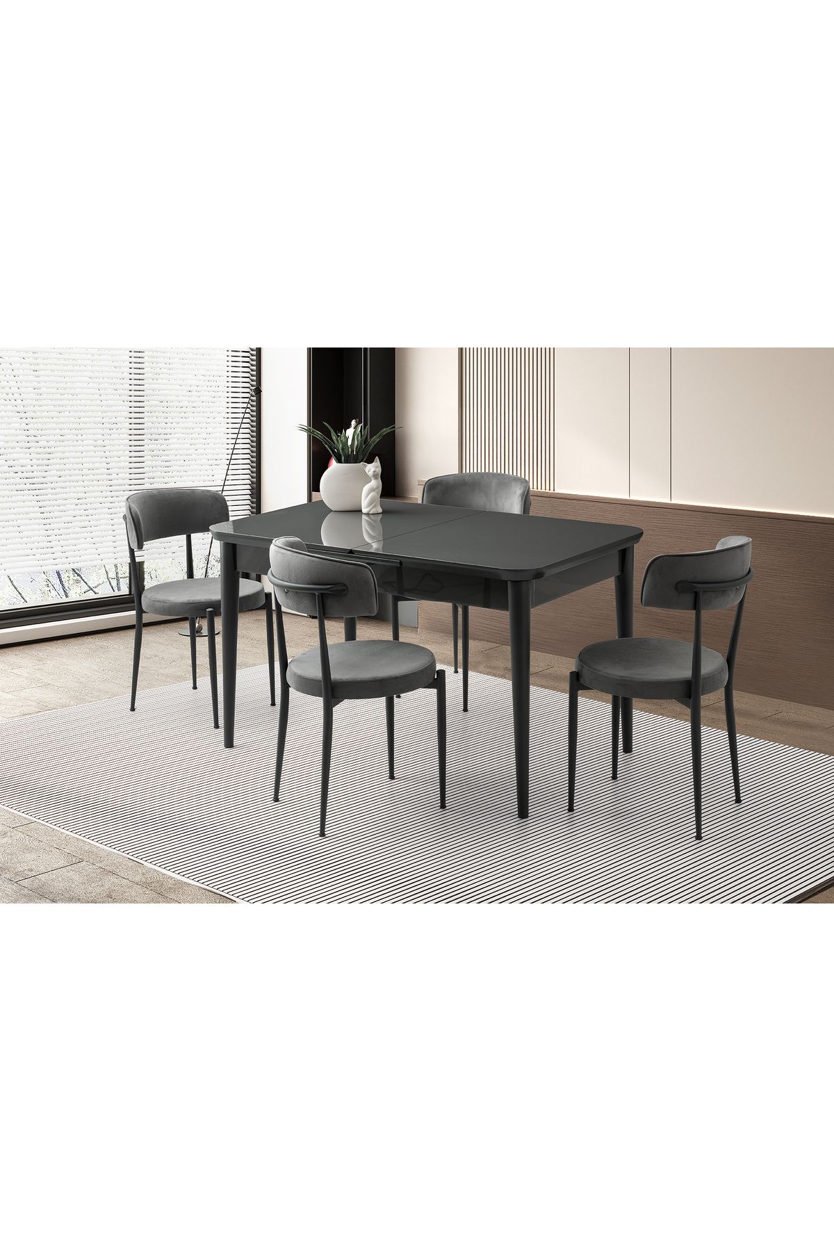 Levent Mobilya Aksesuar RÜZGAR HG MASA, ARMONİ SANDALYE, KOYU GRİ, 130x80
