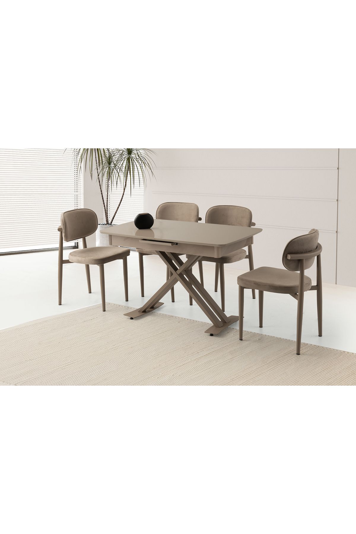 Levent Mobilya Aksesuar OTRANTO HG MASA, PERLA SANDALYE, CAPPİCİNO, 120x70