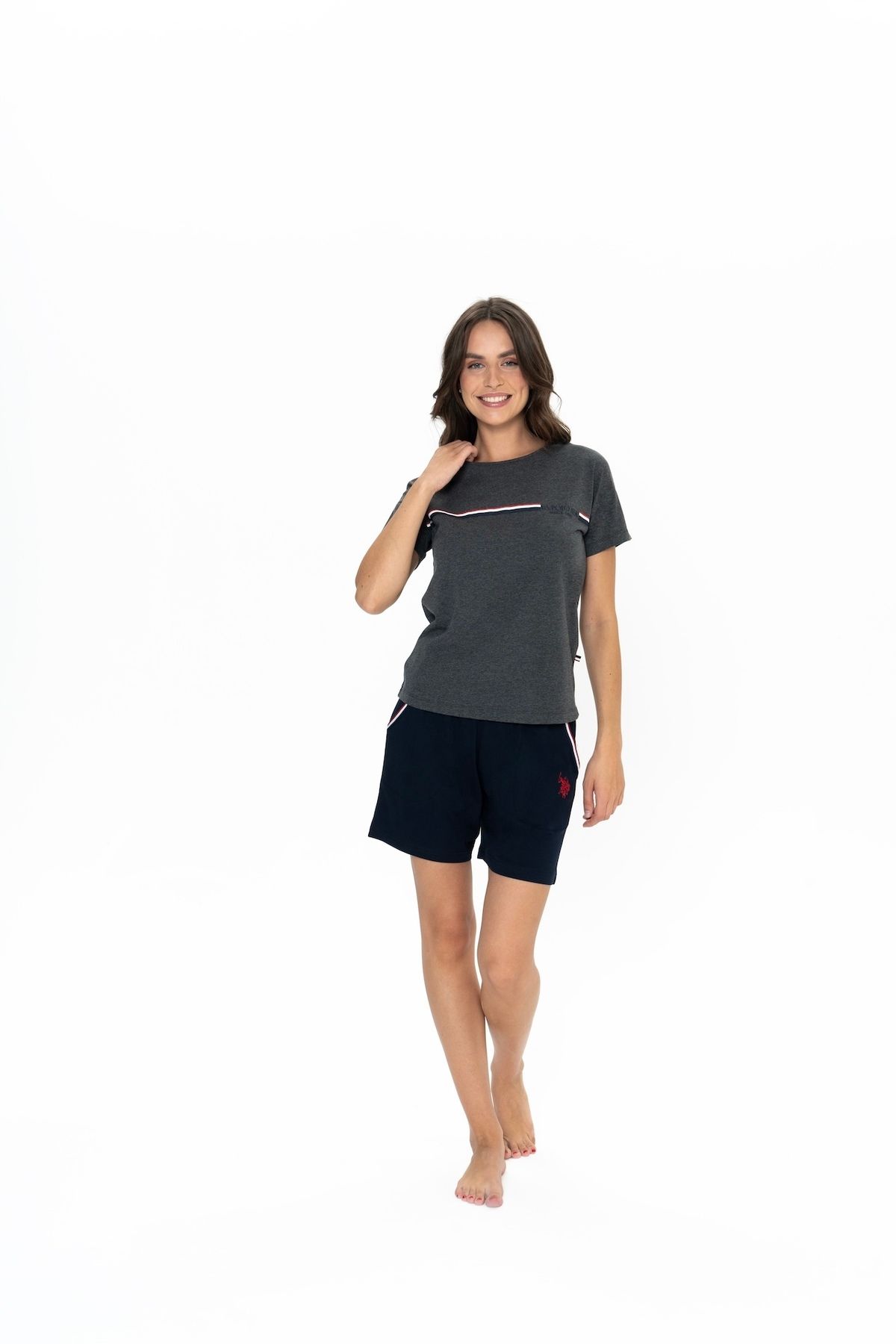 Tülaye U.S. Polo Assn. Kadın Şortlu Bisiklet Yaka Antrasit Mlnj. Pijama Takımı - TLAYE20A00Q1G
