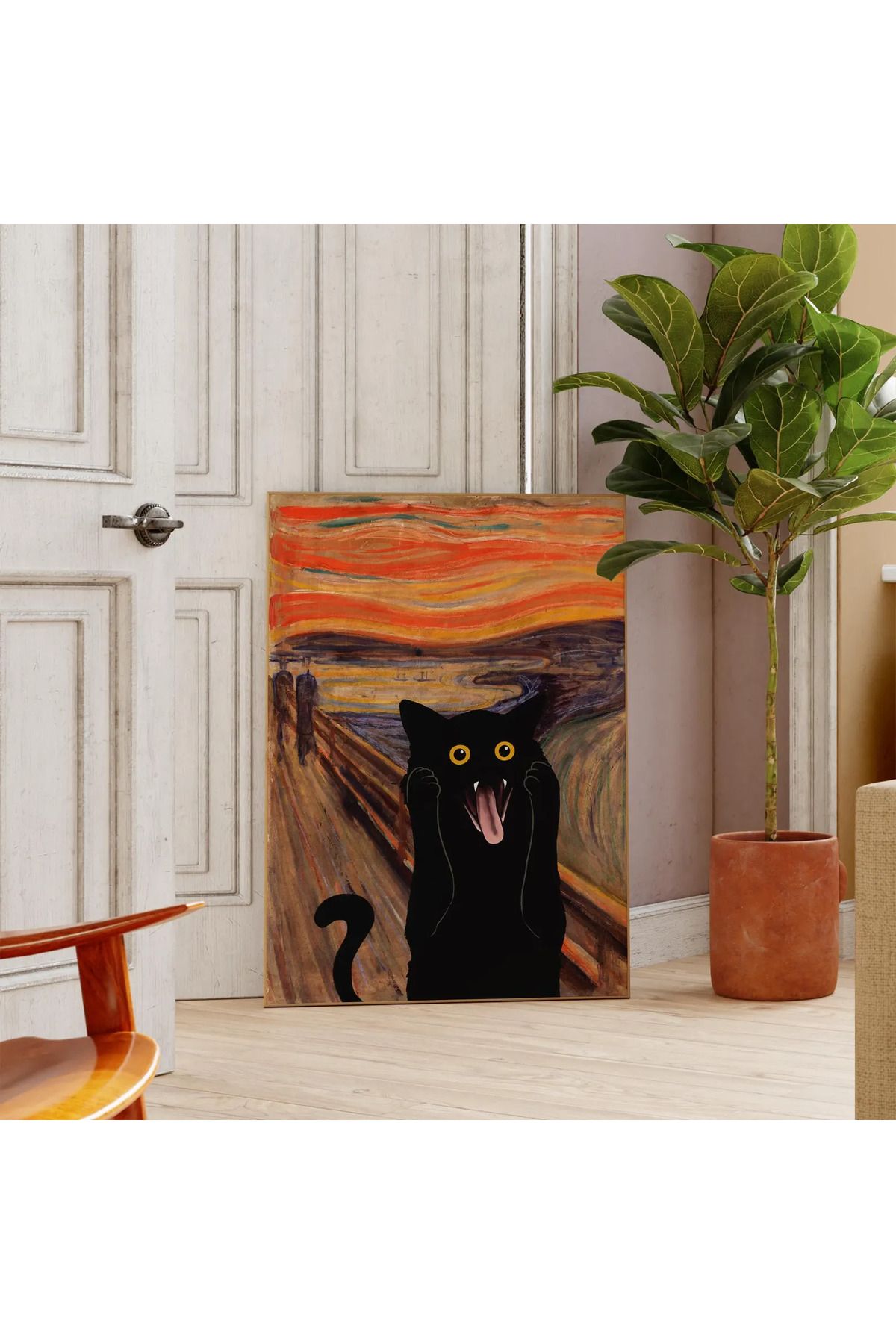 ni decor Çığlık Kedisi Mizahi Sanat Eseri Kanvas Tablo