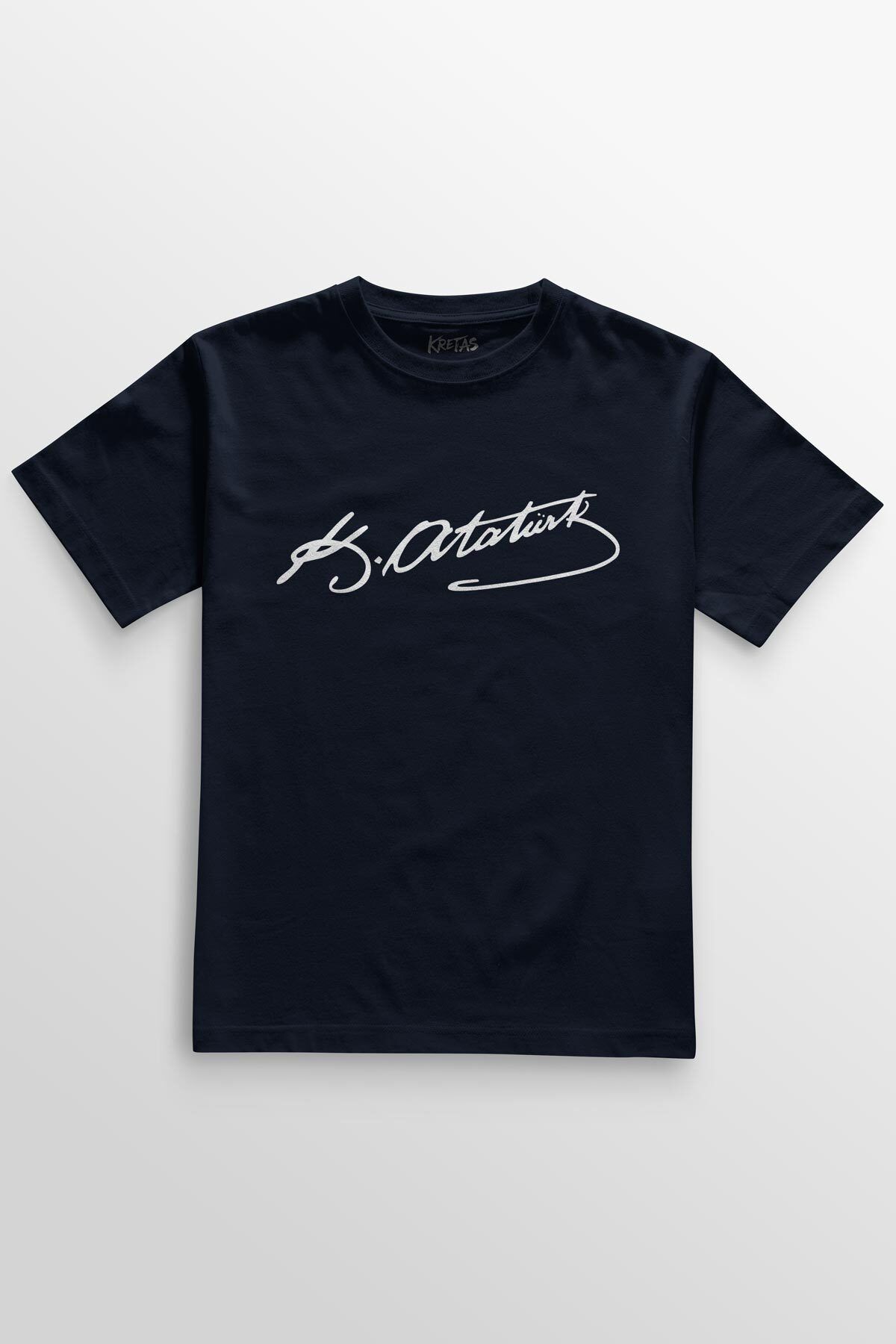 Kretas Lacivert Renk Mustafa Kemal Atatürk İmzası İmza 10 Kasım Baskılı Tişört Unisex T-Shirt