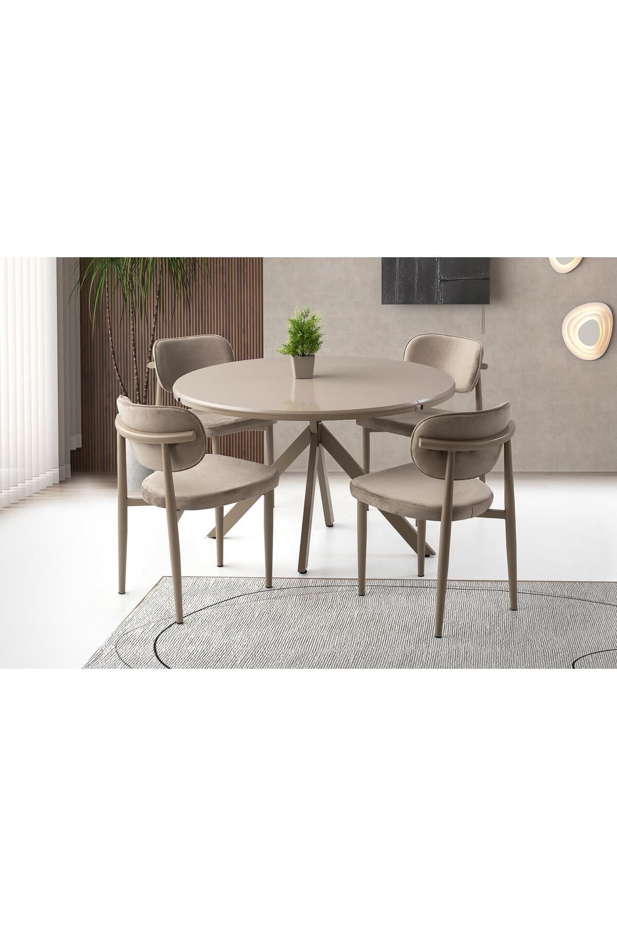 Levent Mobilya Aksesuar ARİSTO MASA, PERLA SANDALYE, CAPPİCİNO, 120x120