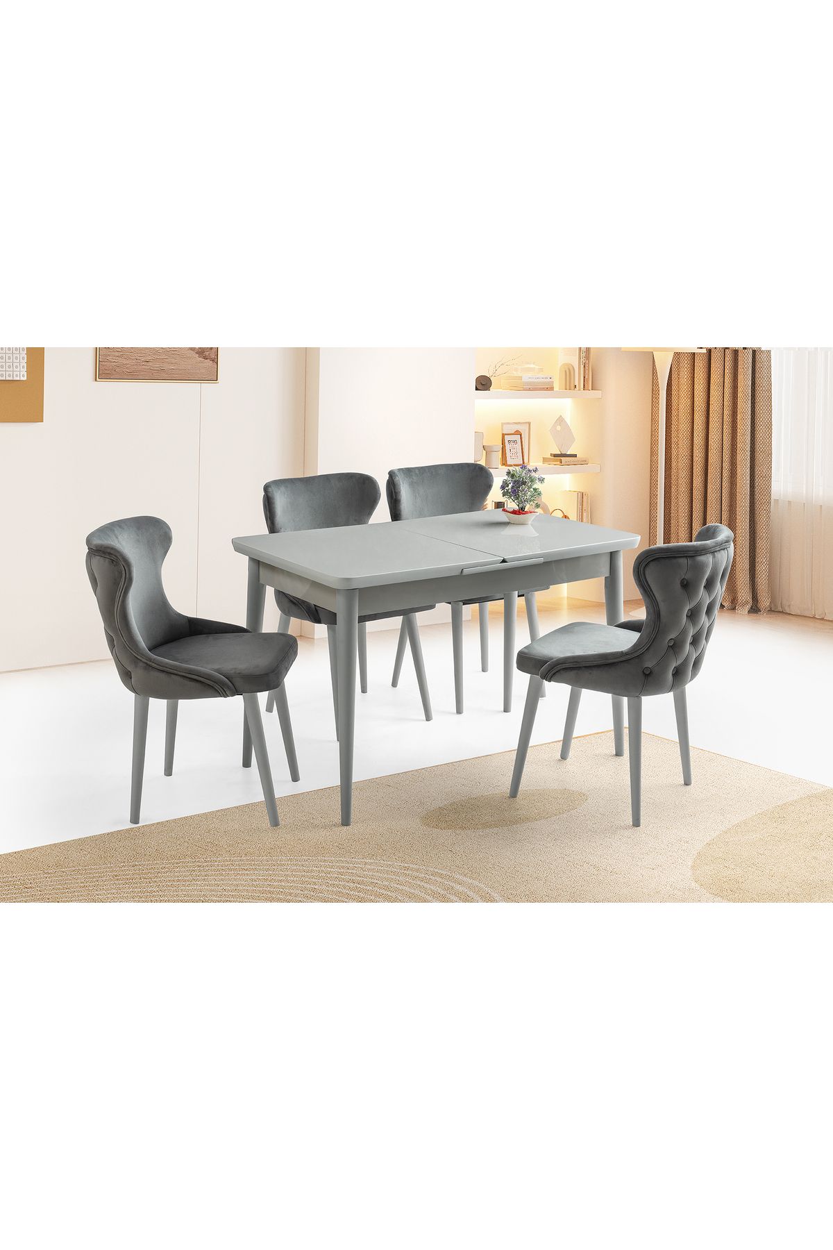 Levent Mobilya Aksesuar RÜZGAR HG MASA, İNCİ SANDALYE, AÇIK GRİ, 120x70