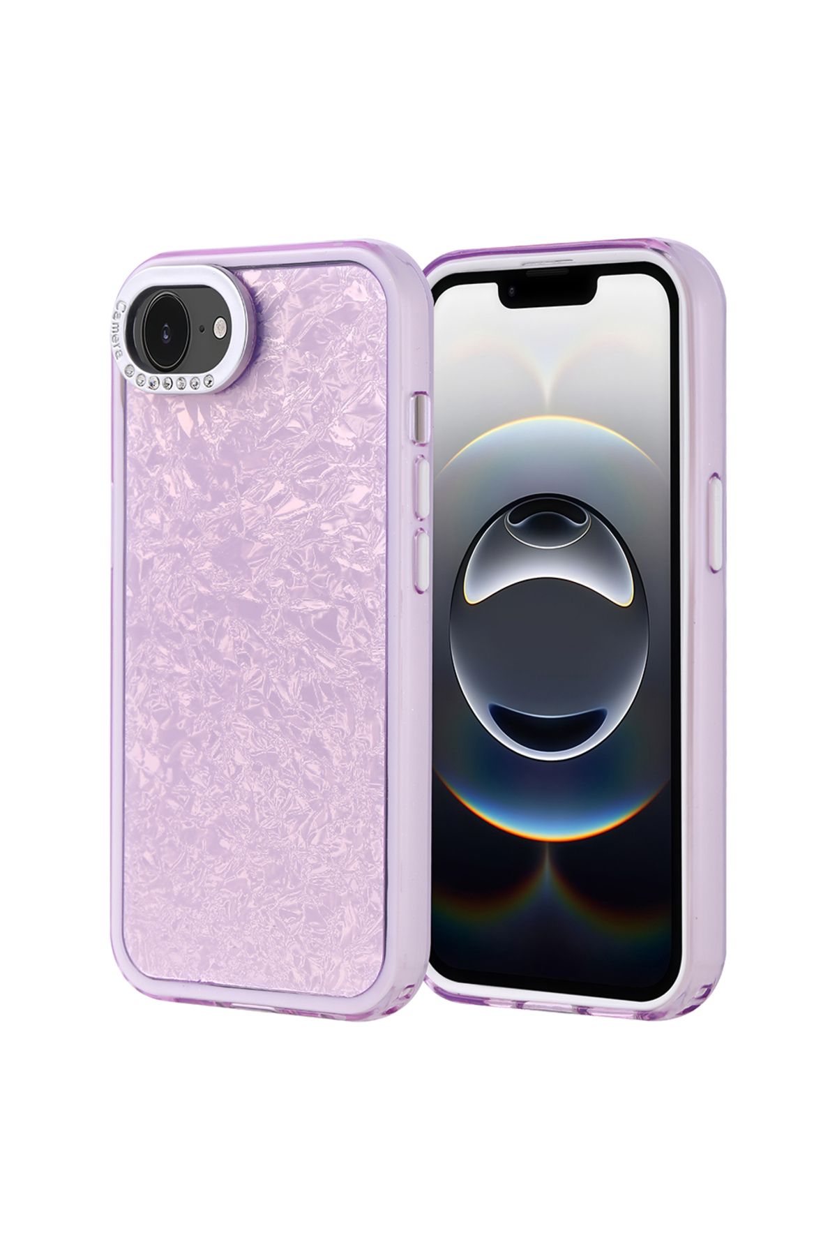 Strap U Apple iPhone 16E Kırık Cam Efektli Işıltılı Kılıf Kamera Koruması Taşlı Tasarım Kapi Kapak