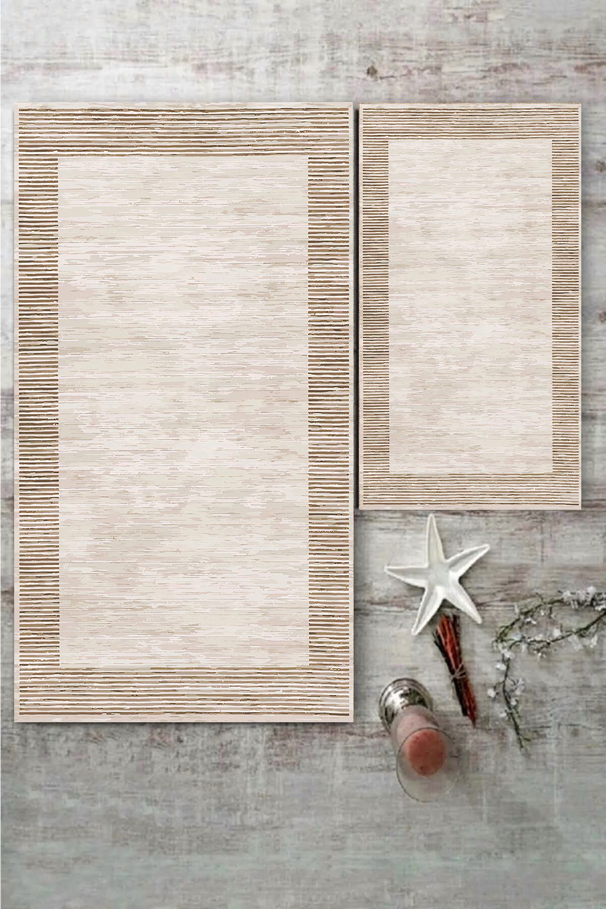Yac Home Dijital Baskı Eskitme Desenli Modern Banyo Halısı İkili Banyo Paspası (40cmx60cm)ve(60cmx100cm)
