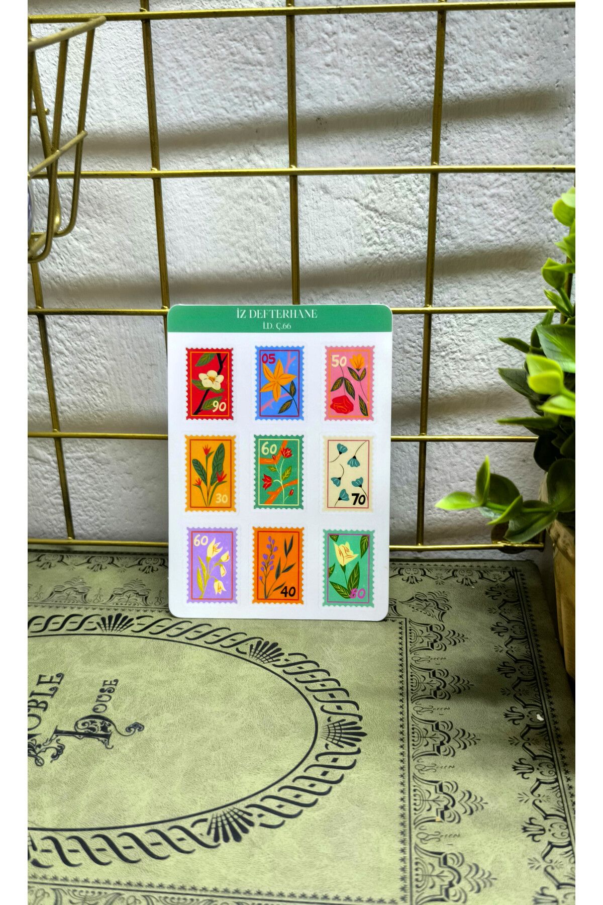İZ DEFTERHANE Nostaljik Çiçekler Vintage Pul Çıkartma Sticker
