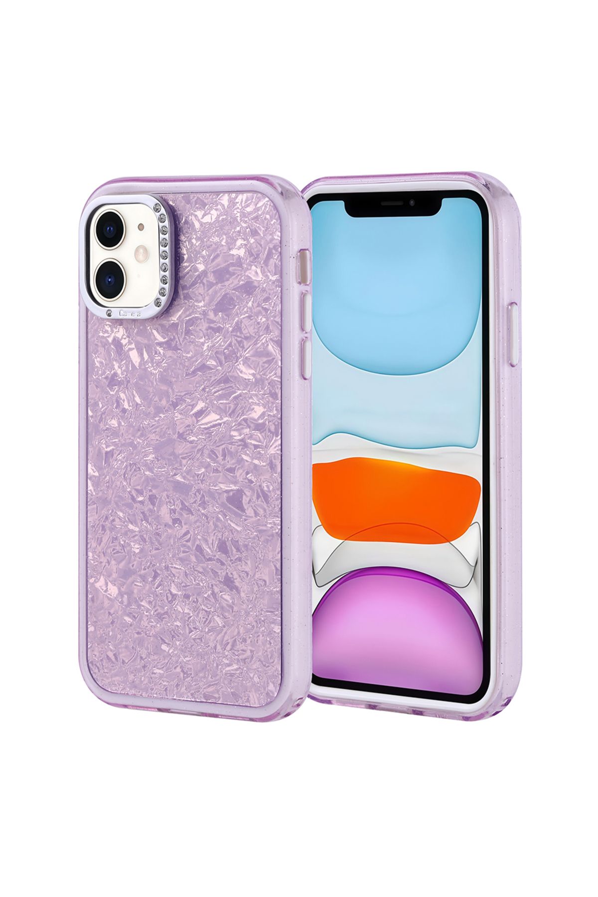 Strap U Apple iPhone 11 Kırık Cam Efektli Işıltılı Kılıf Kamera Koruması Taşlı Tasarım Kapi Kapak