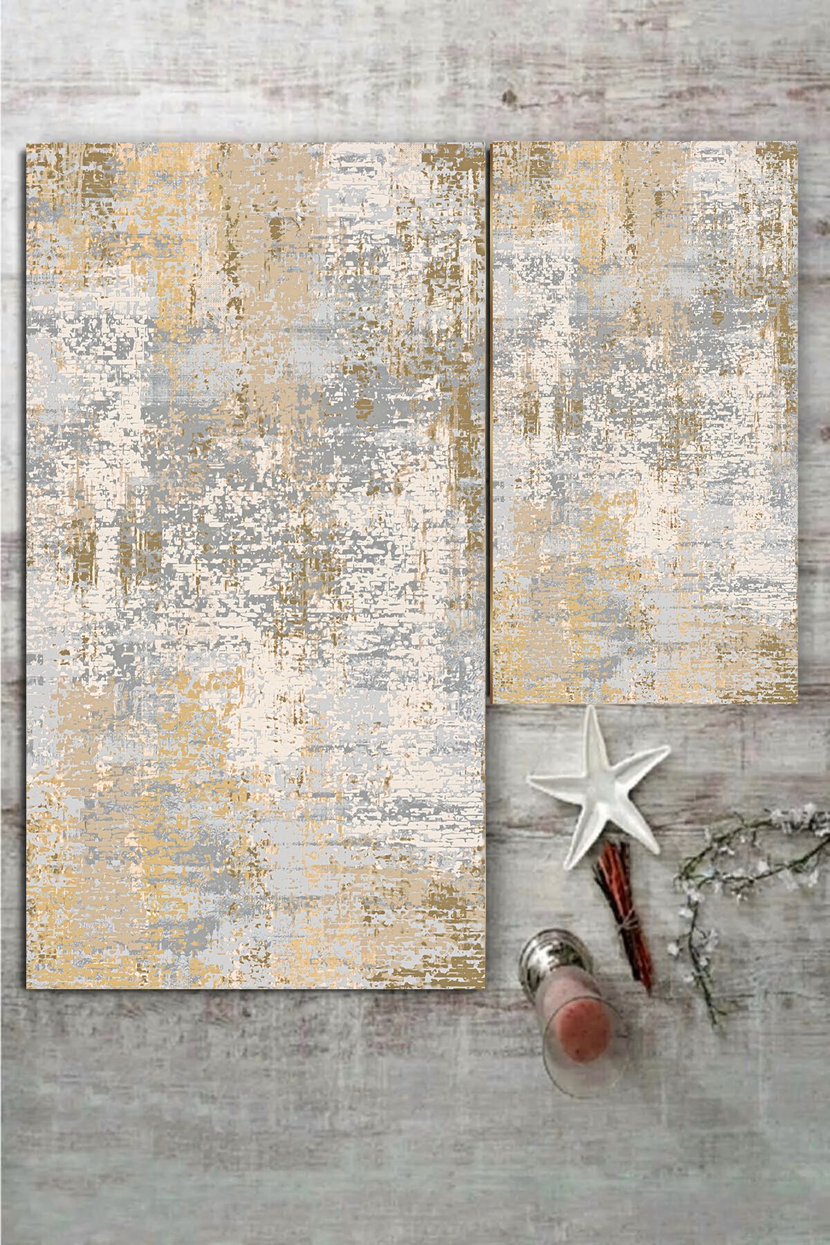 Yac Home Dijital Baskı Eskitme Desenli Modern Banyo Halısı İkili Banyo Paspası (40cmx60cm)ve(60cmx100cm)