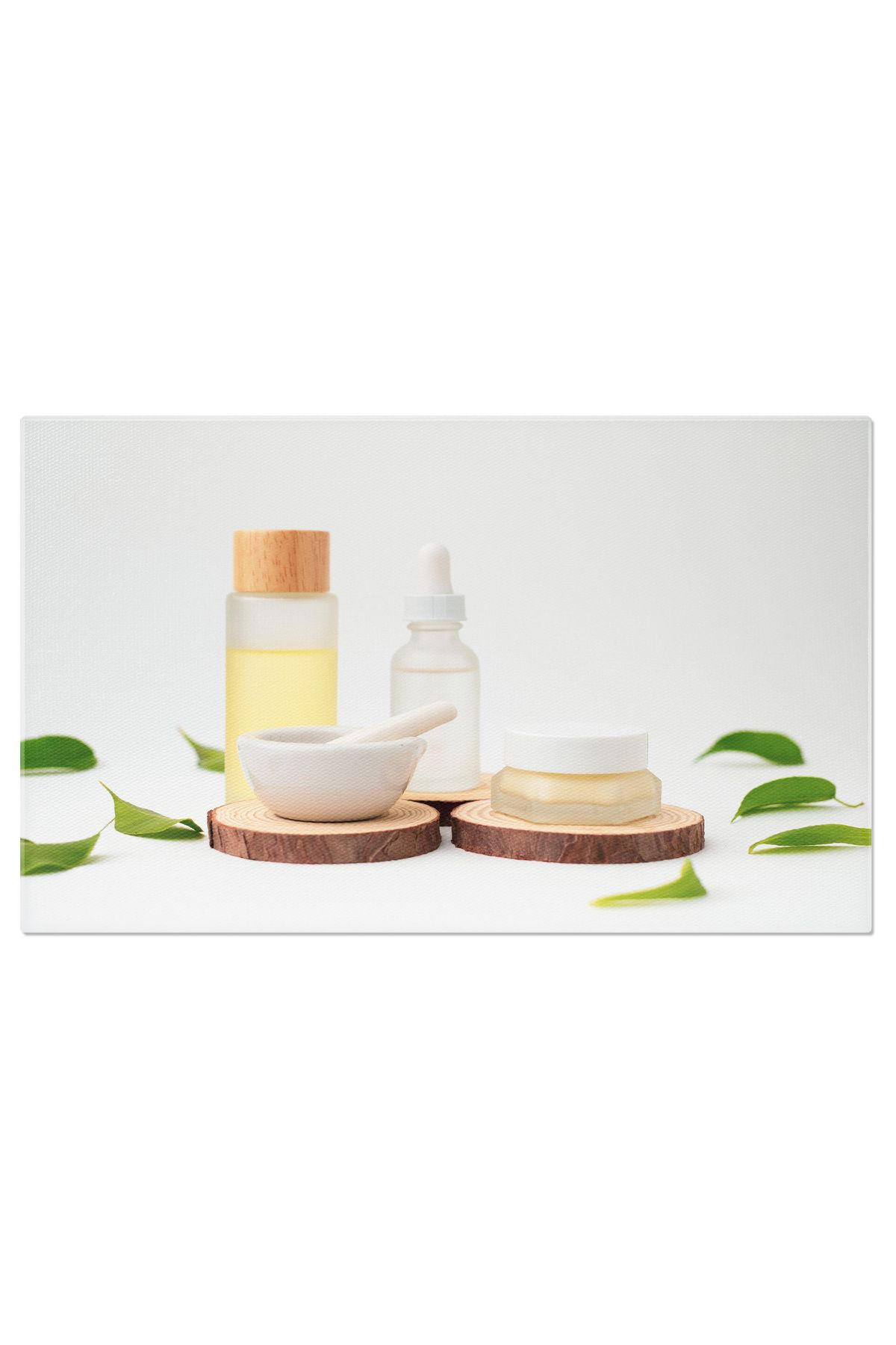 StoryGift Romania Tablou Canvas Ingrijirea Pielii Cu Pesto Si Mojar Pe Un Podiu De Lemn, Produse Cosmetice Natura - 40 x 25