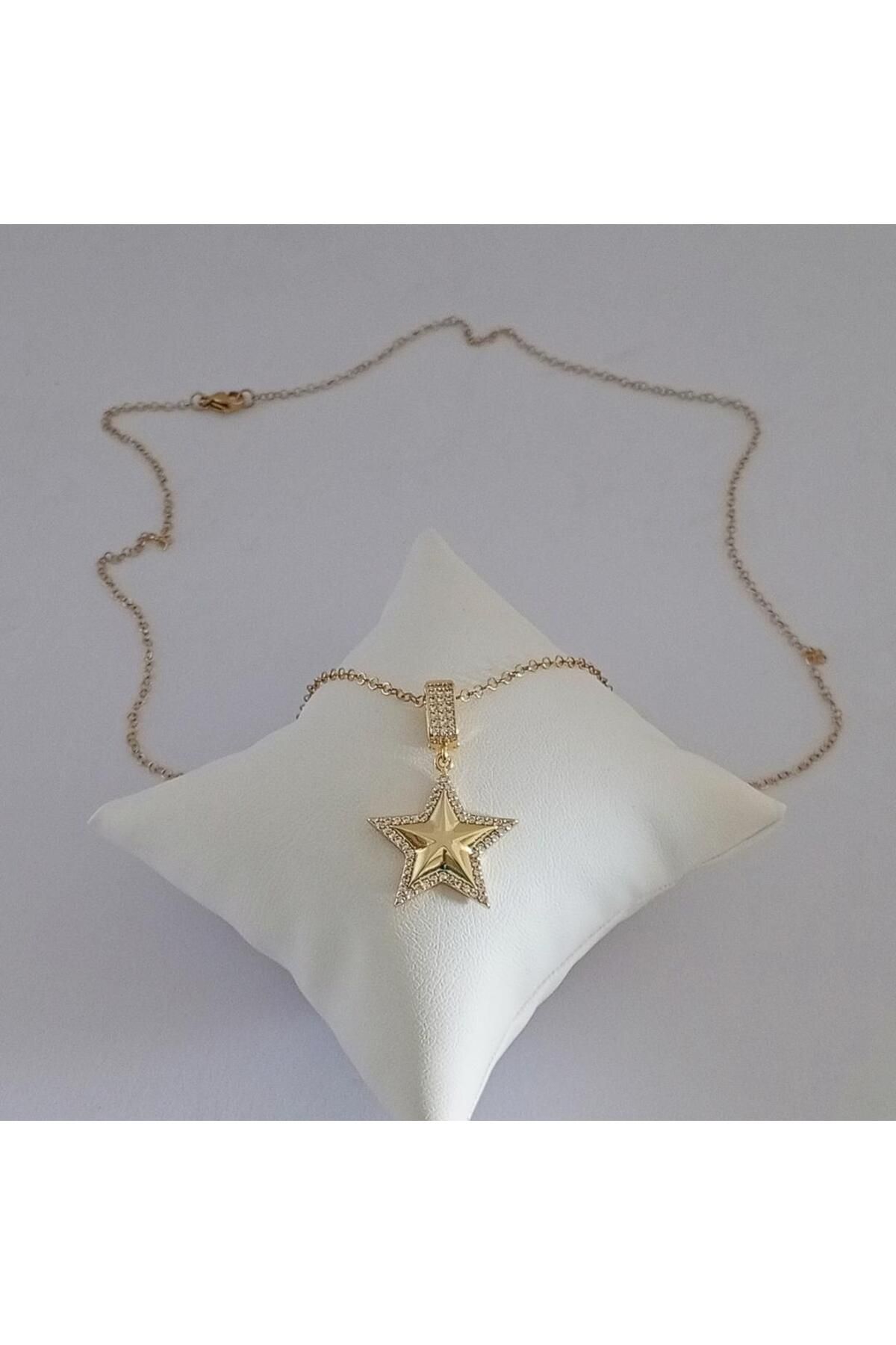 Ödül Moda Gold Pirinç Zirkon Taşlı Yıldız Kolye