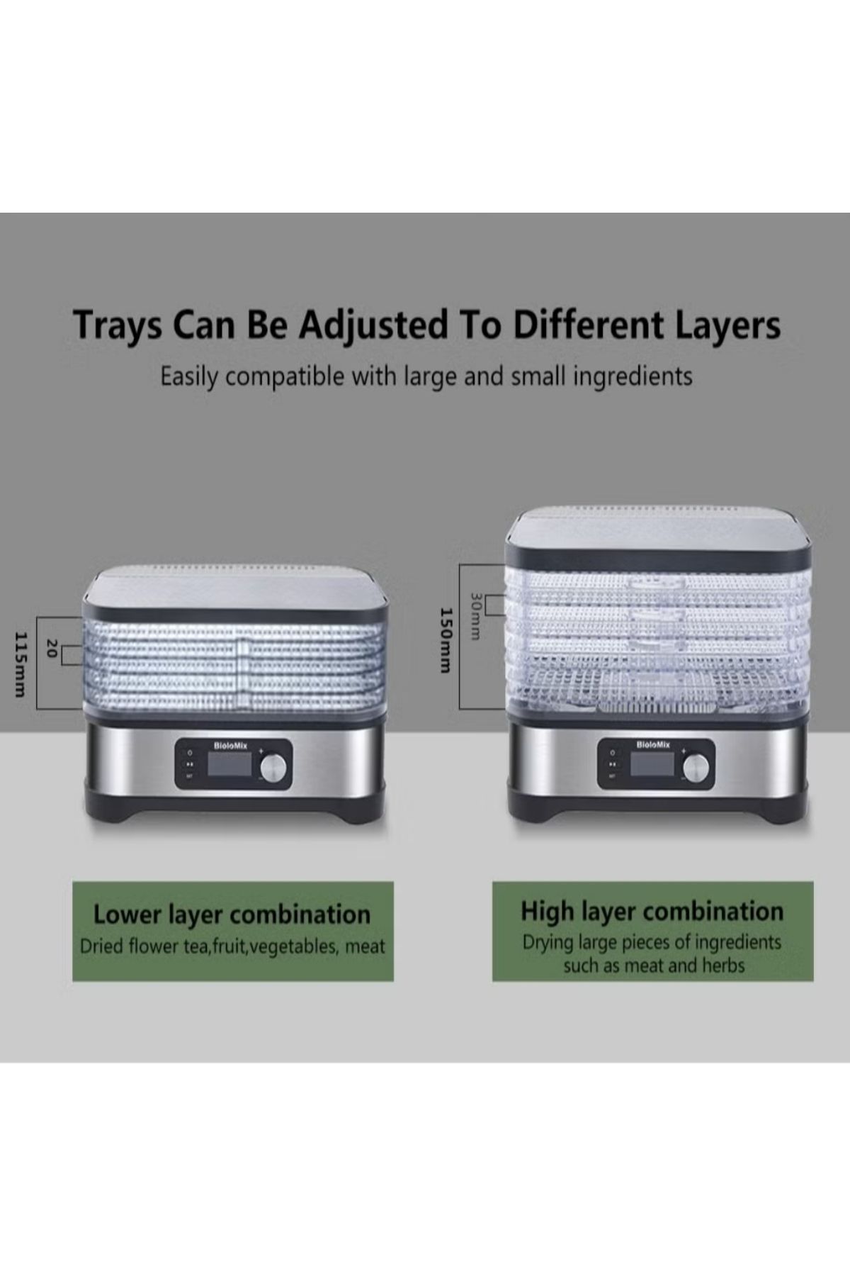 BioloMix-Food Dehydrator | Digital Adjustable Timer and Temperature Control with Drying Capacity (5 Trays) 7
