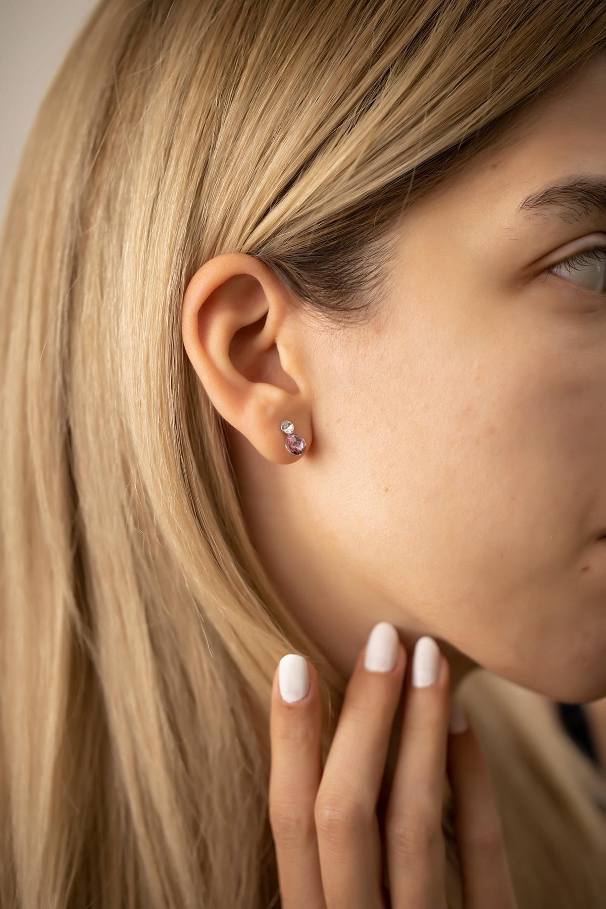 Ninova Silver İki Taş Model Gümüş Crystal Küpe