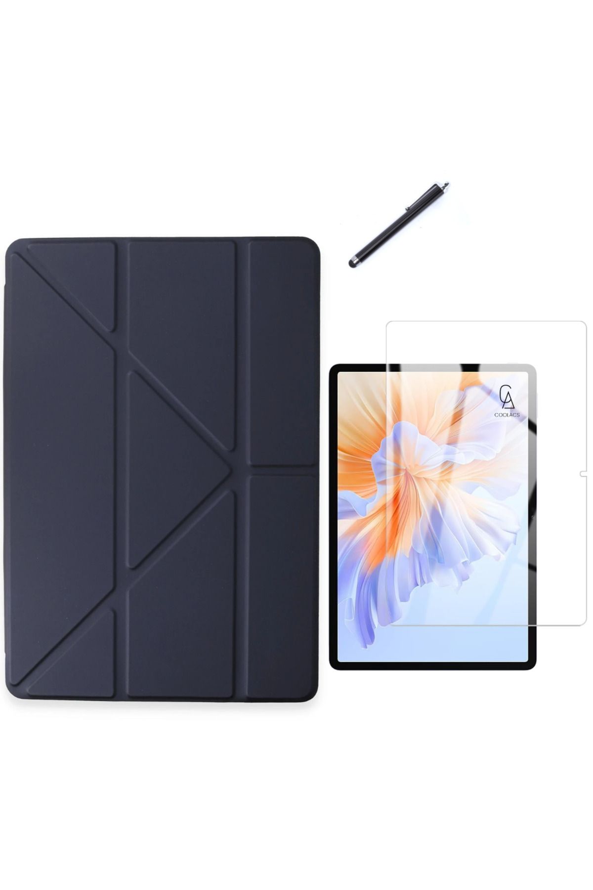 Coolacs Honor Pad V9 11.5 inç Uyumlu Tri Fold Kalemlikli Tablet Kılıfı Ekran Koruyucu Kalem Seti